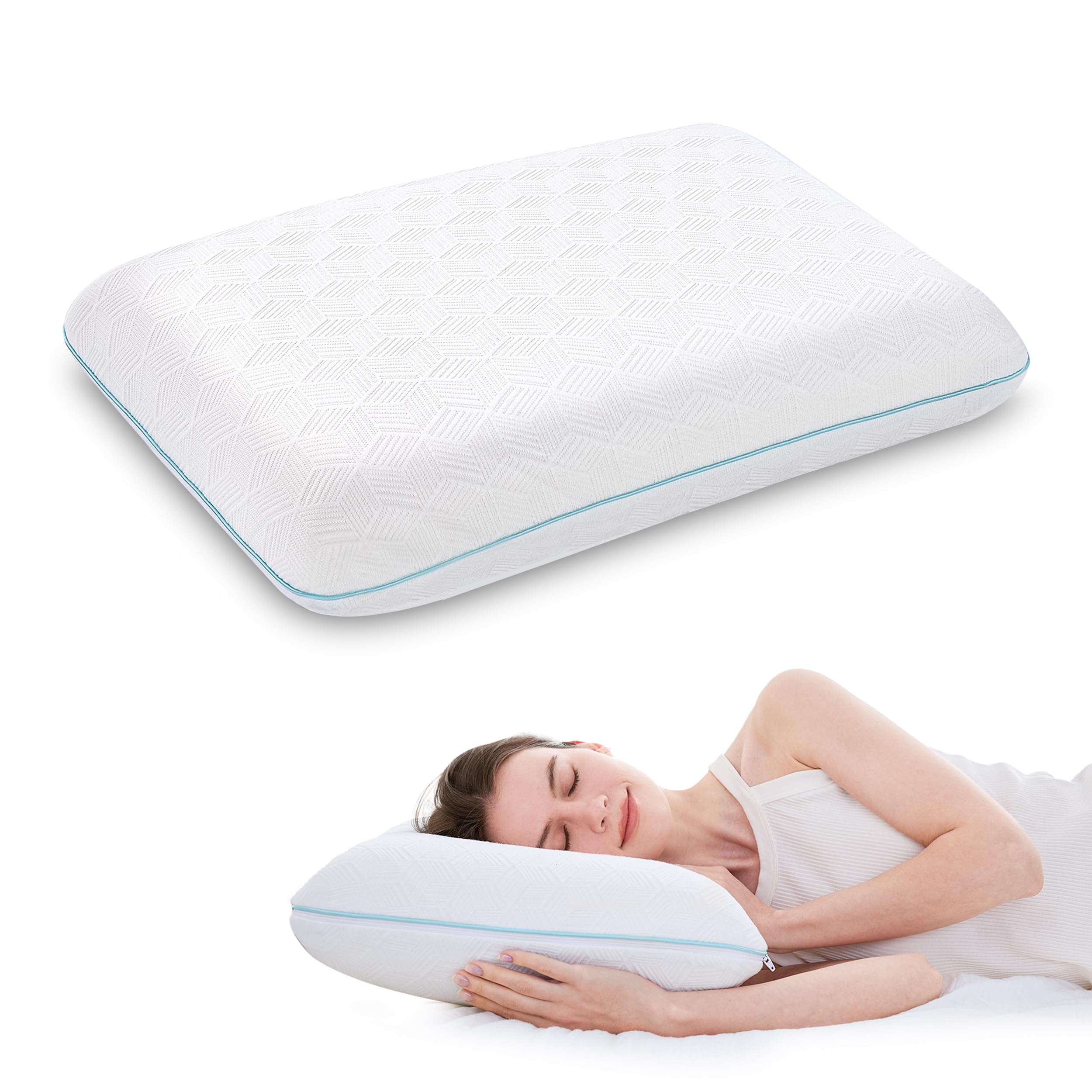 Standard Bed Pillow Size-Memory Foam Made in USA-for Side, Back and Stomach