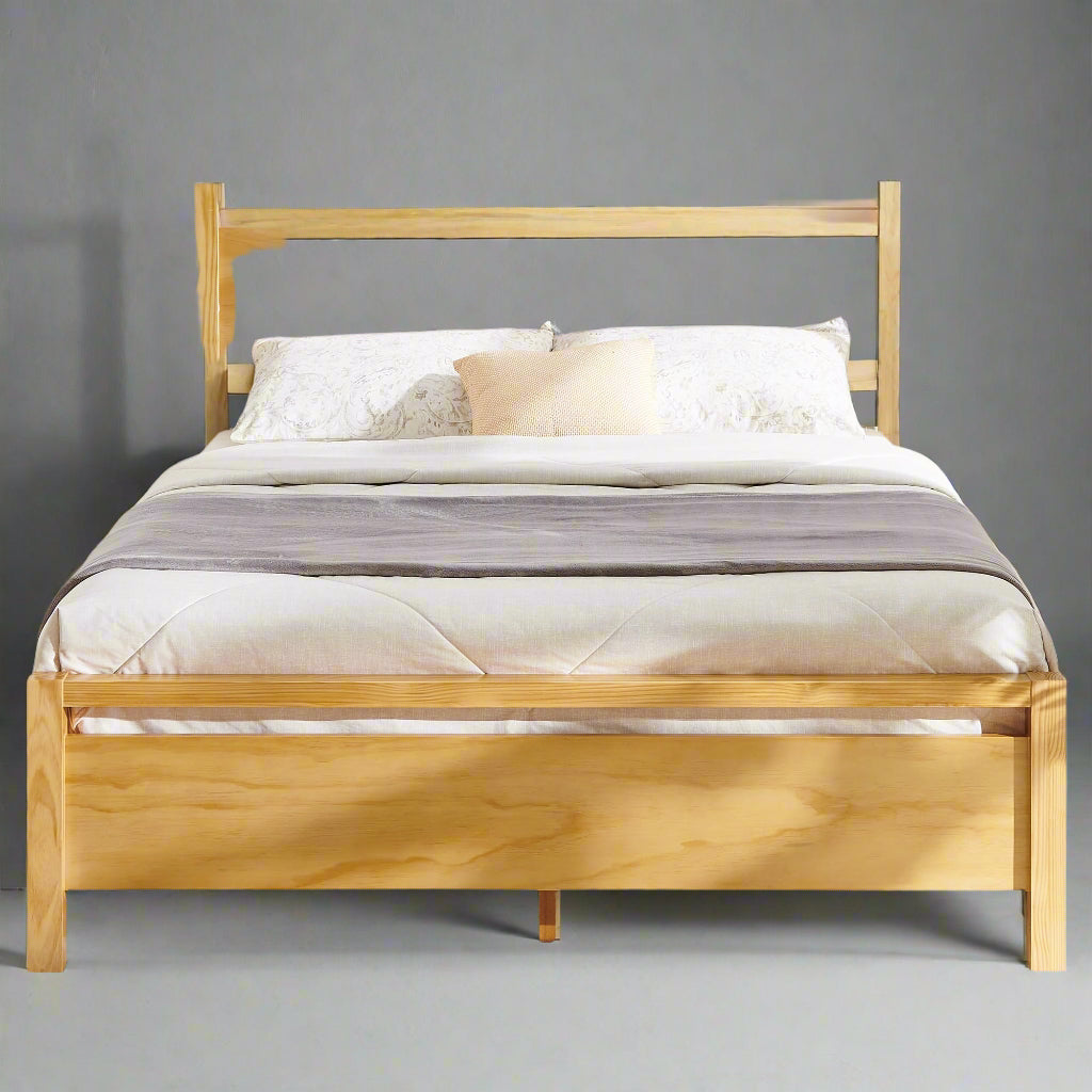 Queen Size Solid Wood Bed Frame with Headboard, Minimalist Platform Bed
