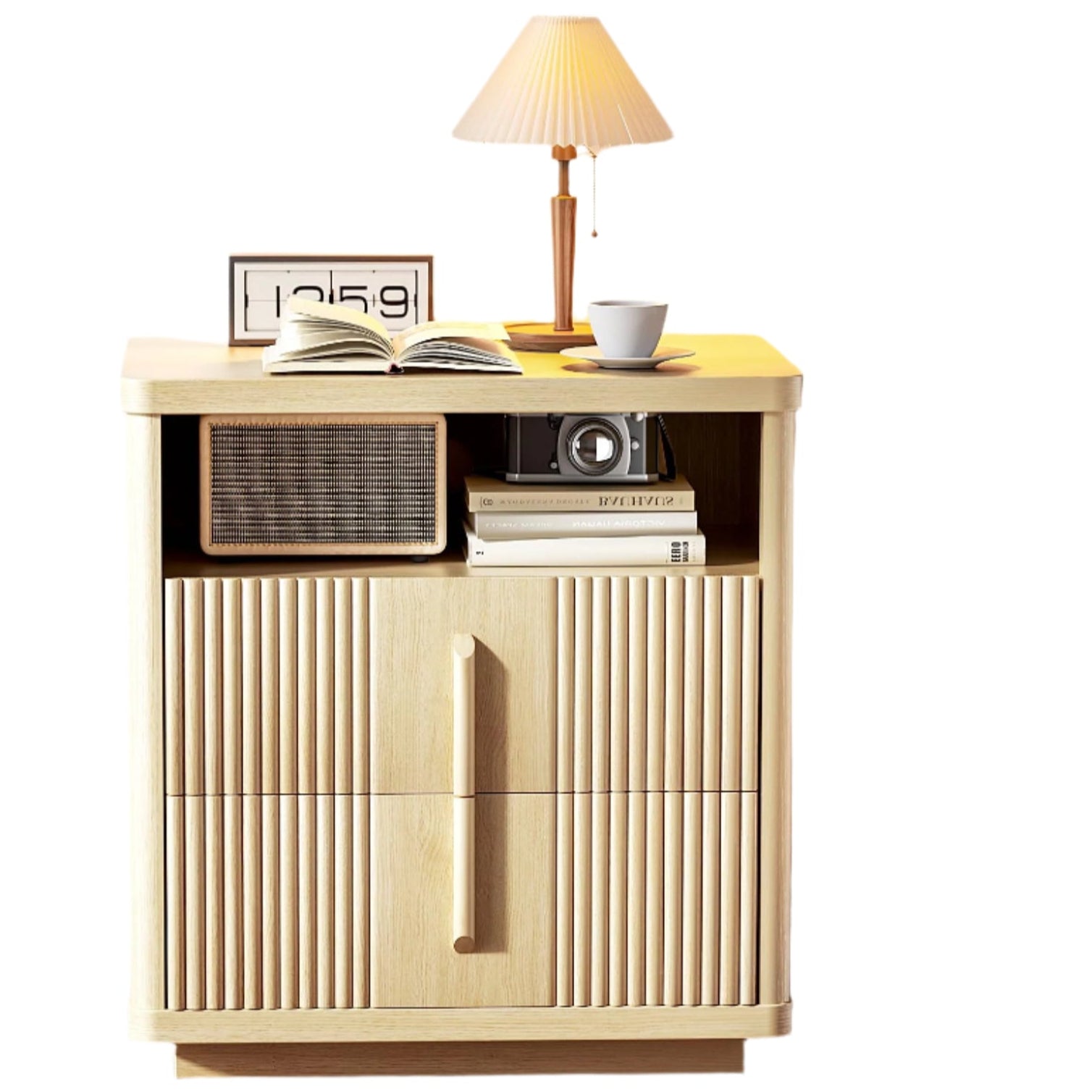 Nightstand with Charging Station, 22.8" Modern End Table with 2 Storage Drawers