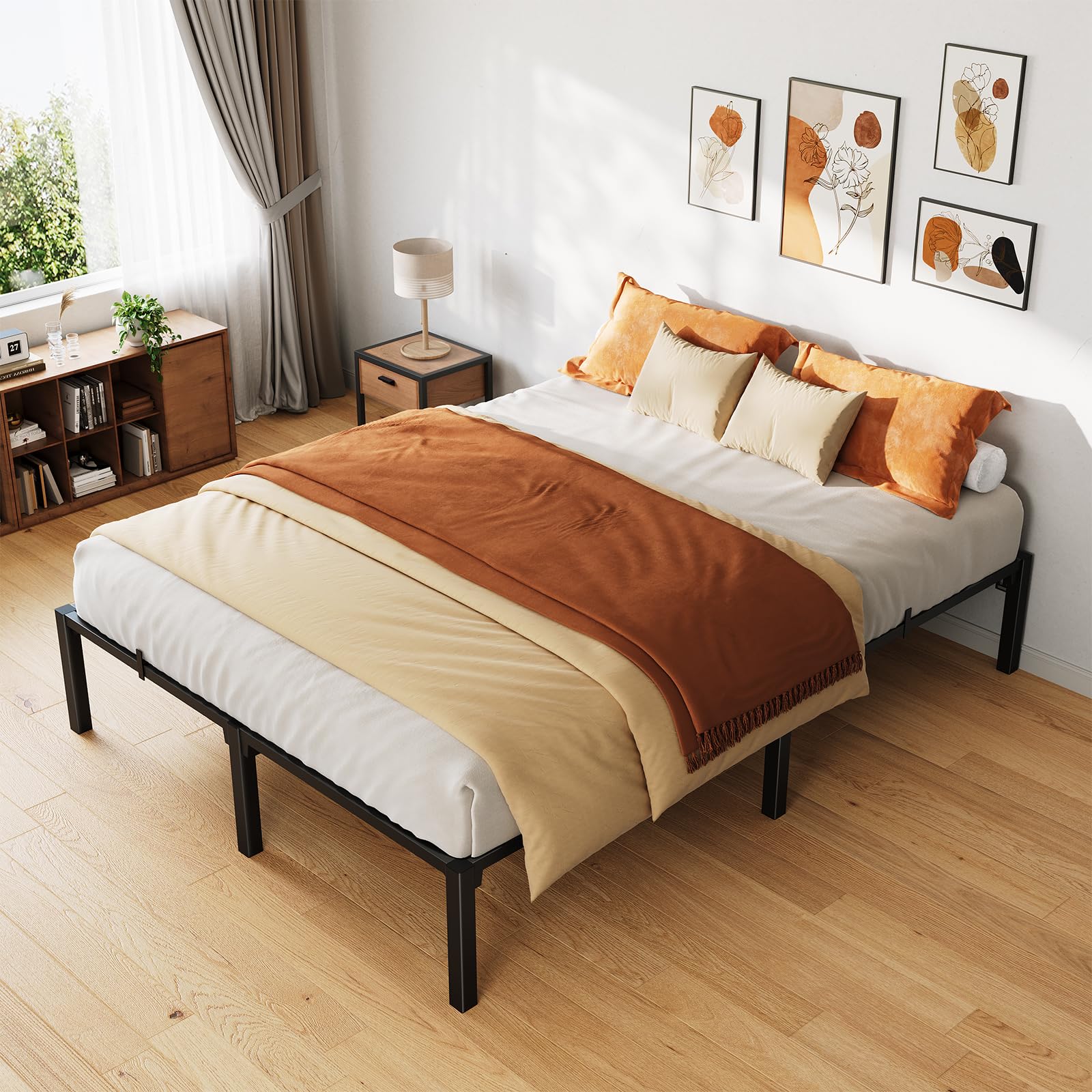 Queen Size Bed Frame 14 Inch, Sturdy Metal Platform with Durable Iron Slat