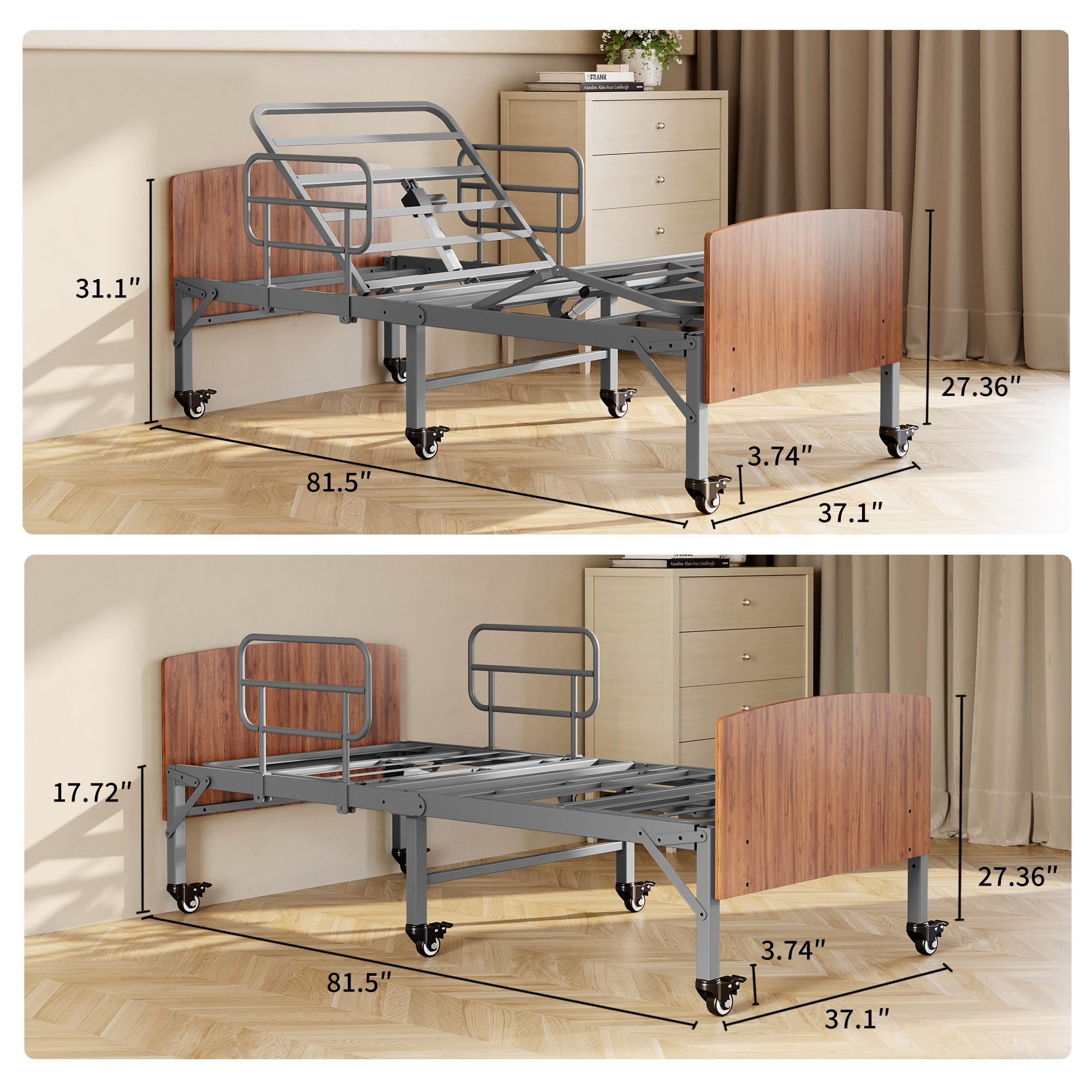Adjustable Bed Frame with Hospital Waterproof Mattress