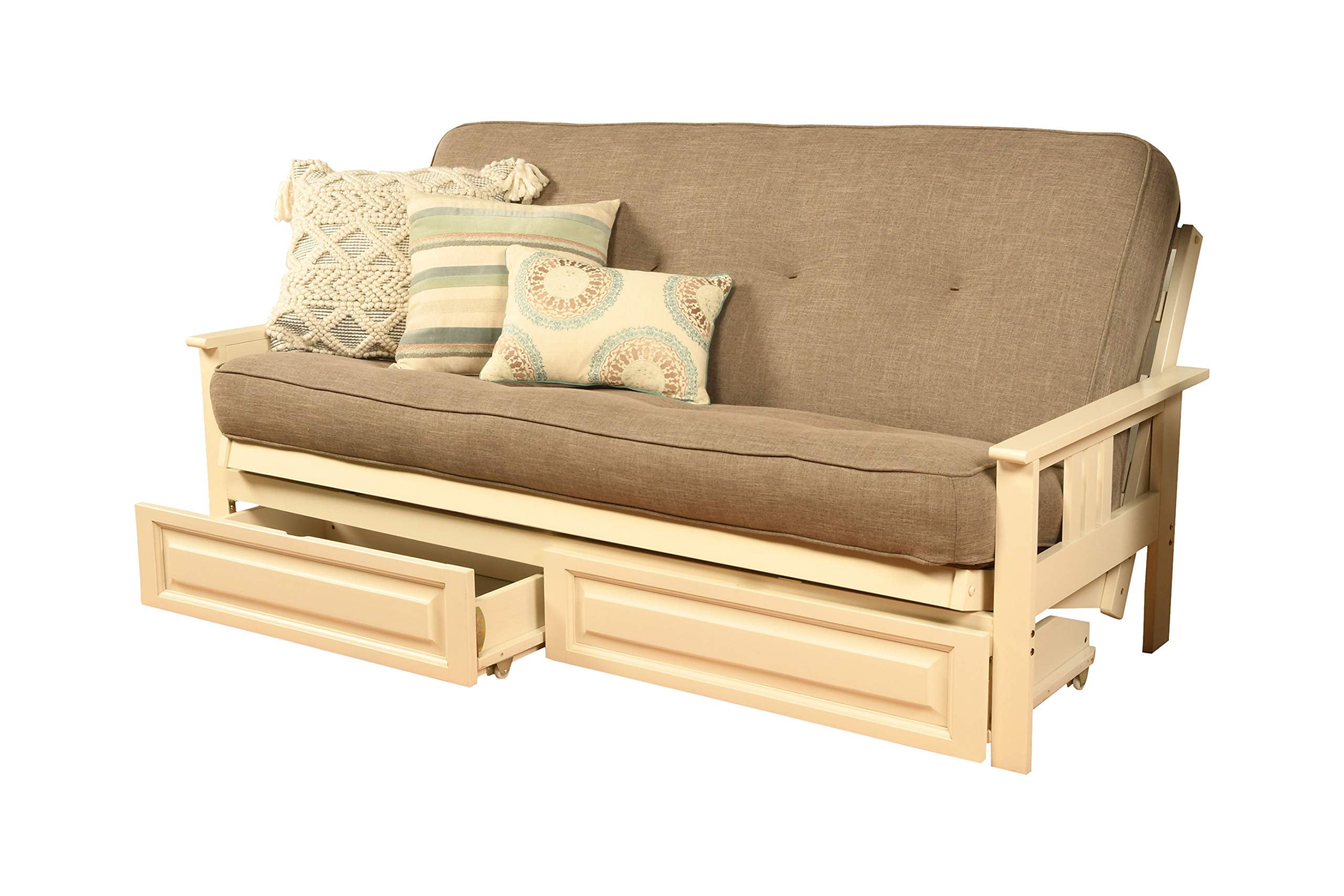 Monterey Futon Set with Storage Drawers, with Antique White Base
