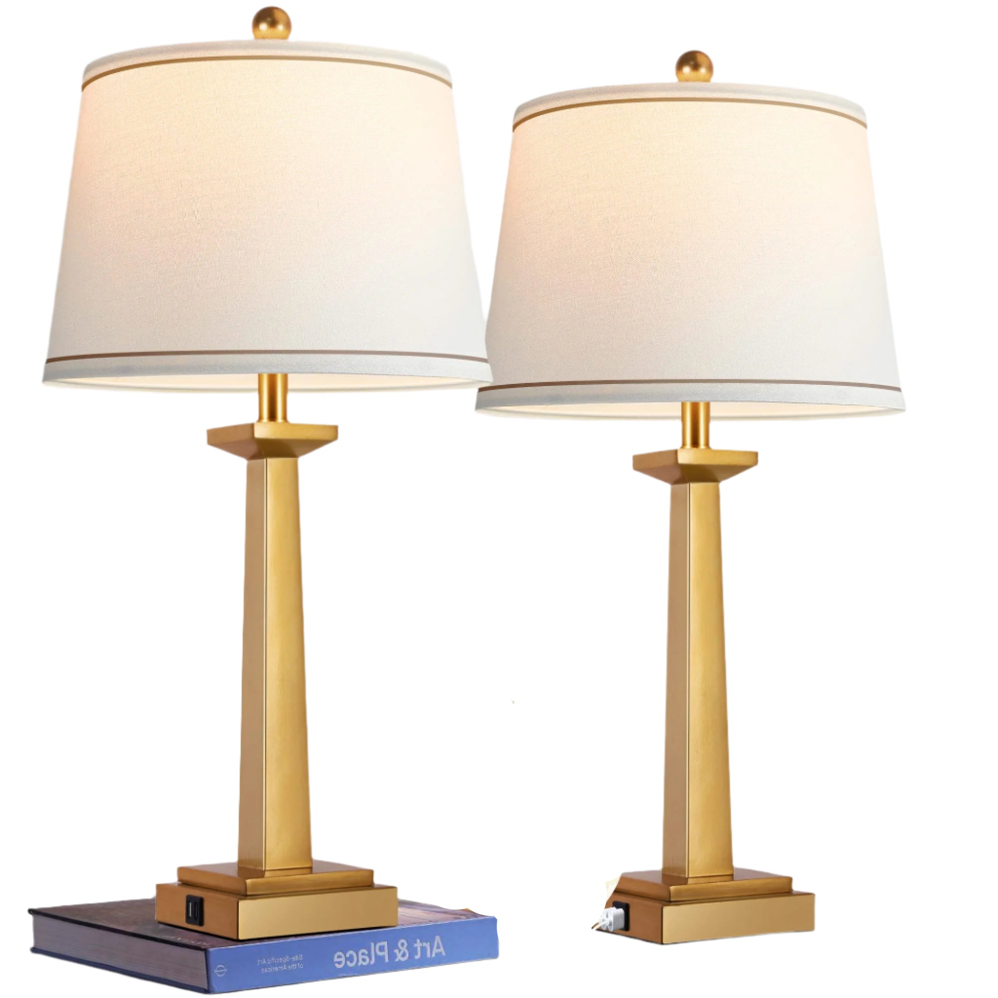 29" Gold Table Lamps for Living Room Set of 2, 3-Color Temperature Nightstand