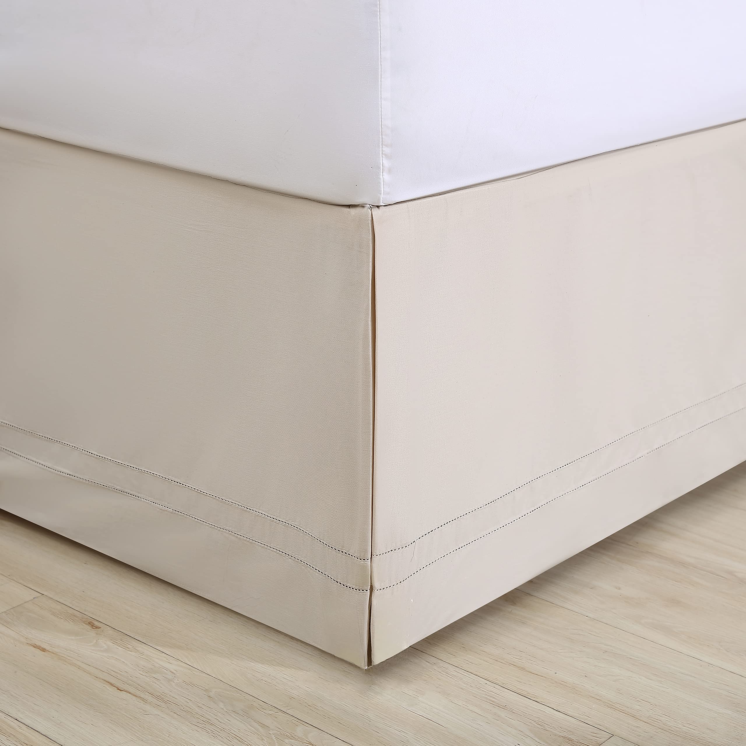 Bedskirt Tailored Solid Cotton Bedding, Designer Home Décor, King, Beige