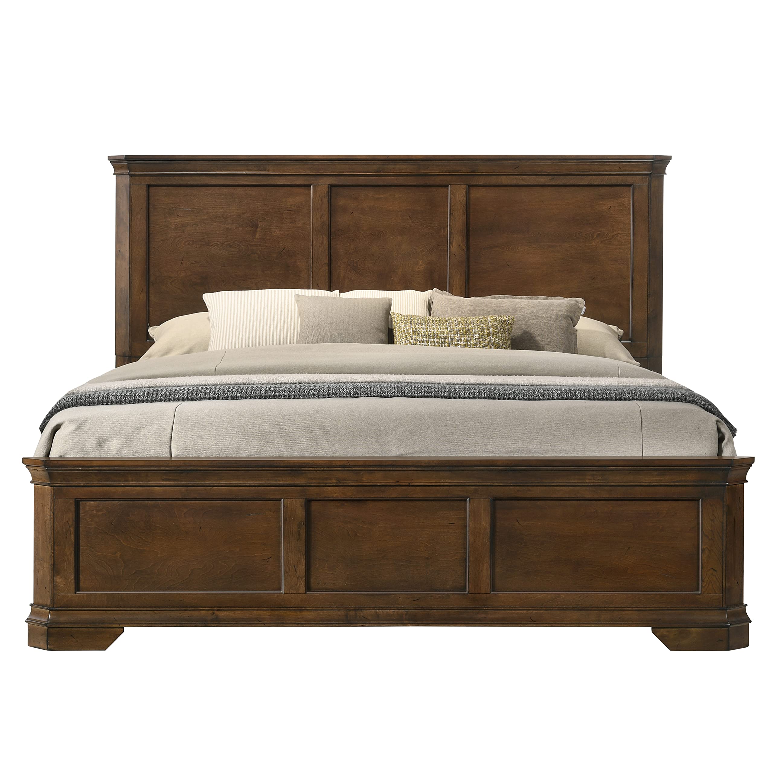 Maderne Traditional Wood Panel Bed with Dresser, Mirror, Nightstand, Queen