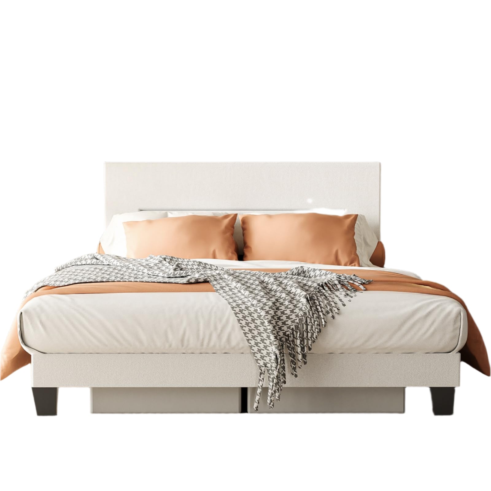 Queen Size Platform Bed Frame with Upholstered Headboard, Metal Support
