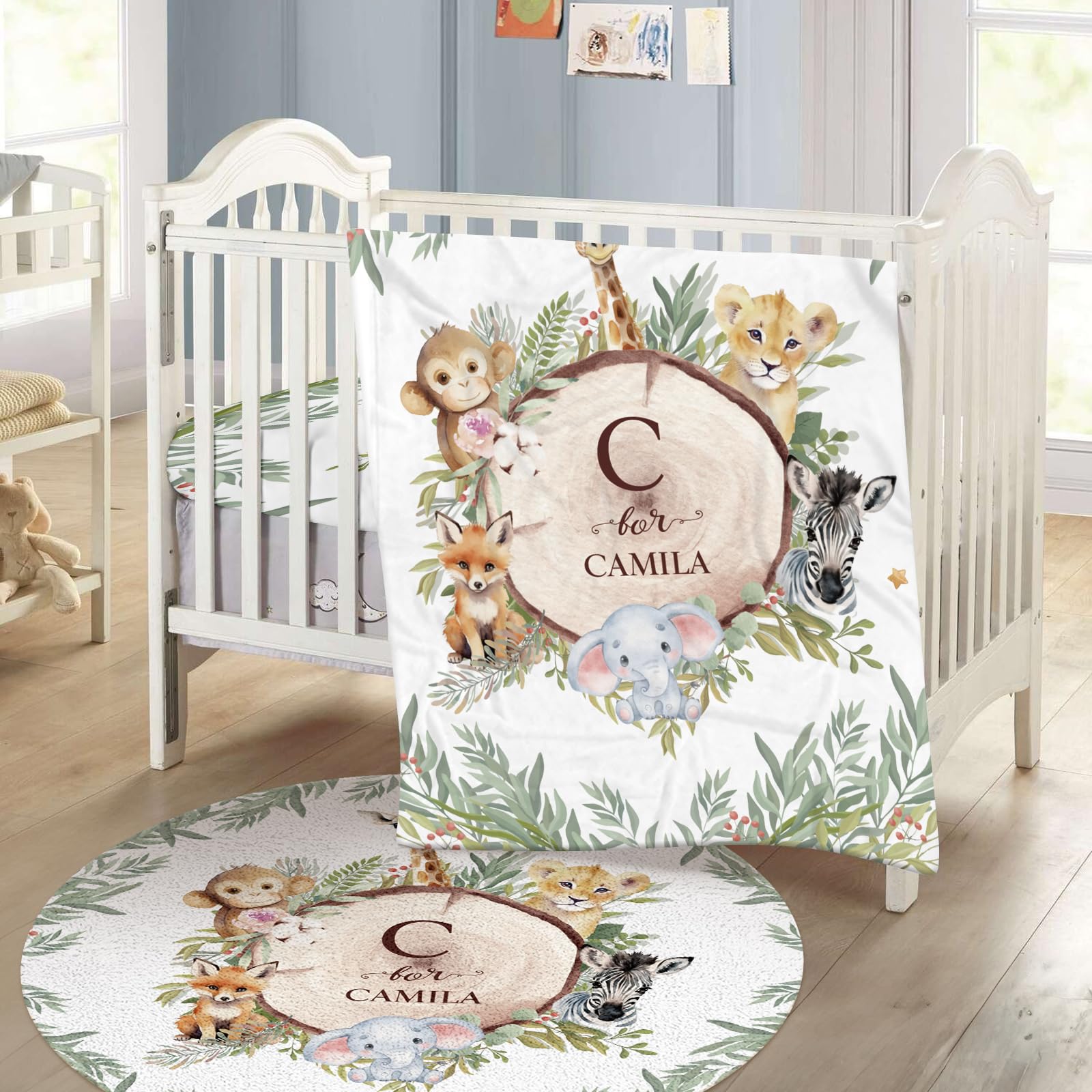 Personalized Baby Crib Bedding Set - Custom Name Animals