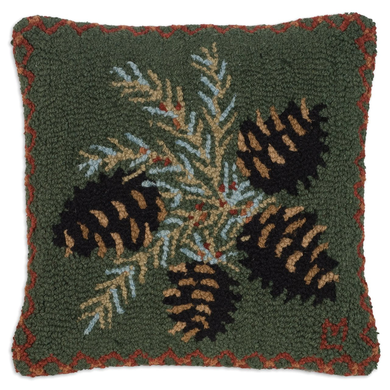 Corners Artist-Designed Diamond Pine Hand-Hooked Wool