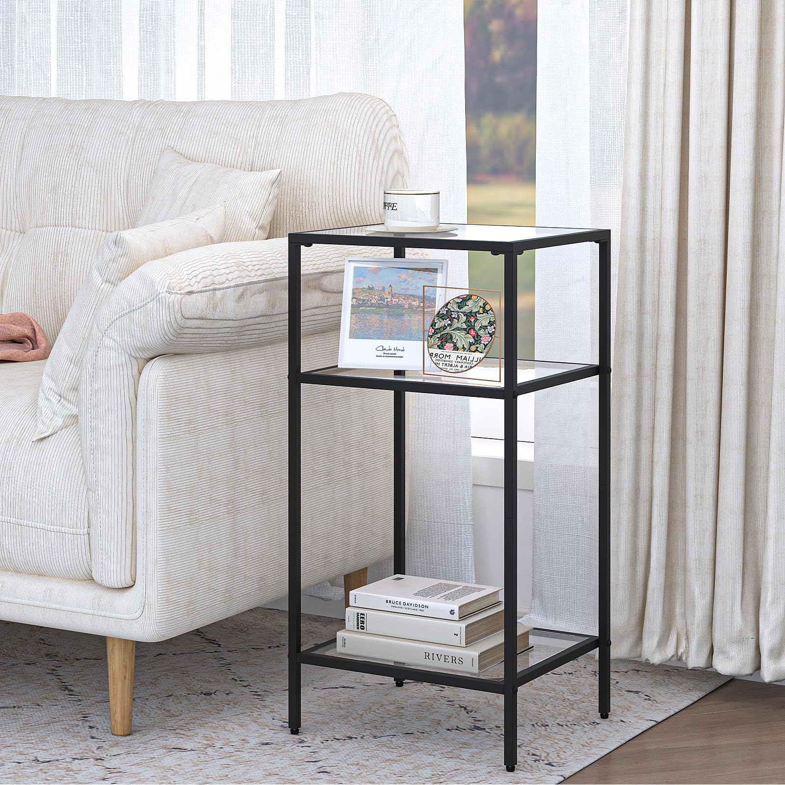 3-Tier Side Tables Set of 2, End Tables with Tempered Glass