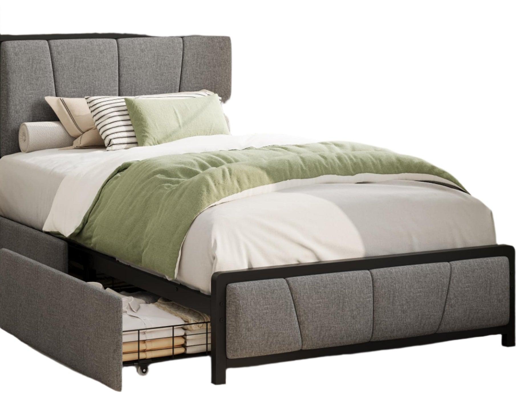 Twin Size Bed Frame with 2 Storage Drawers and Charging Station