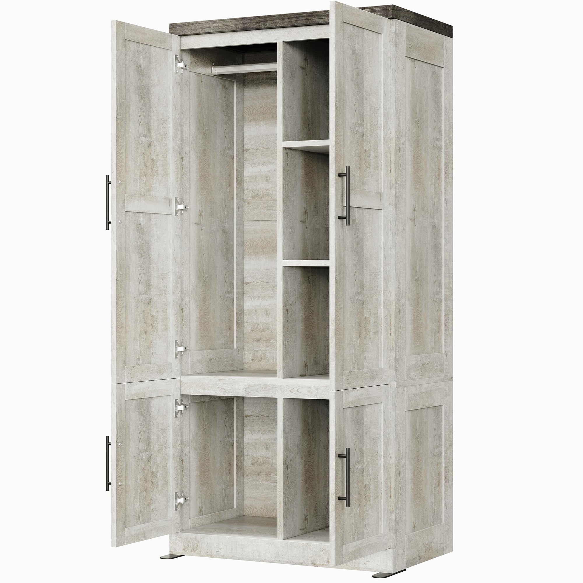 large Wardrobe Closet, Farmhouse Clothing Storage Cabinet with Hanging Rod
