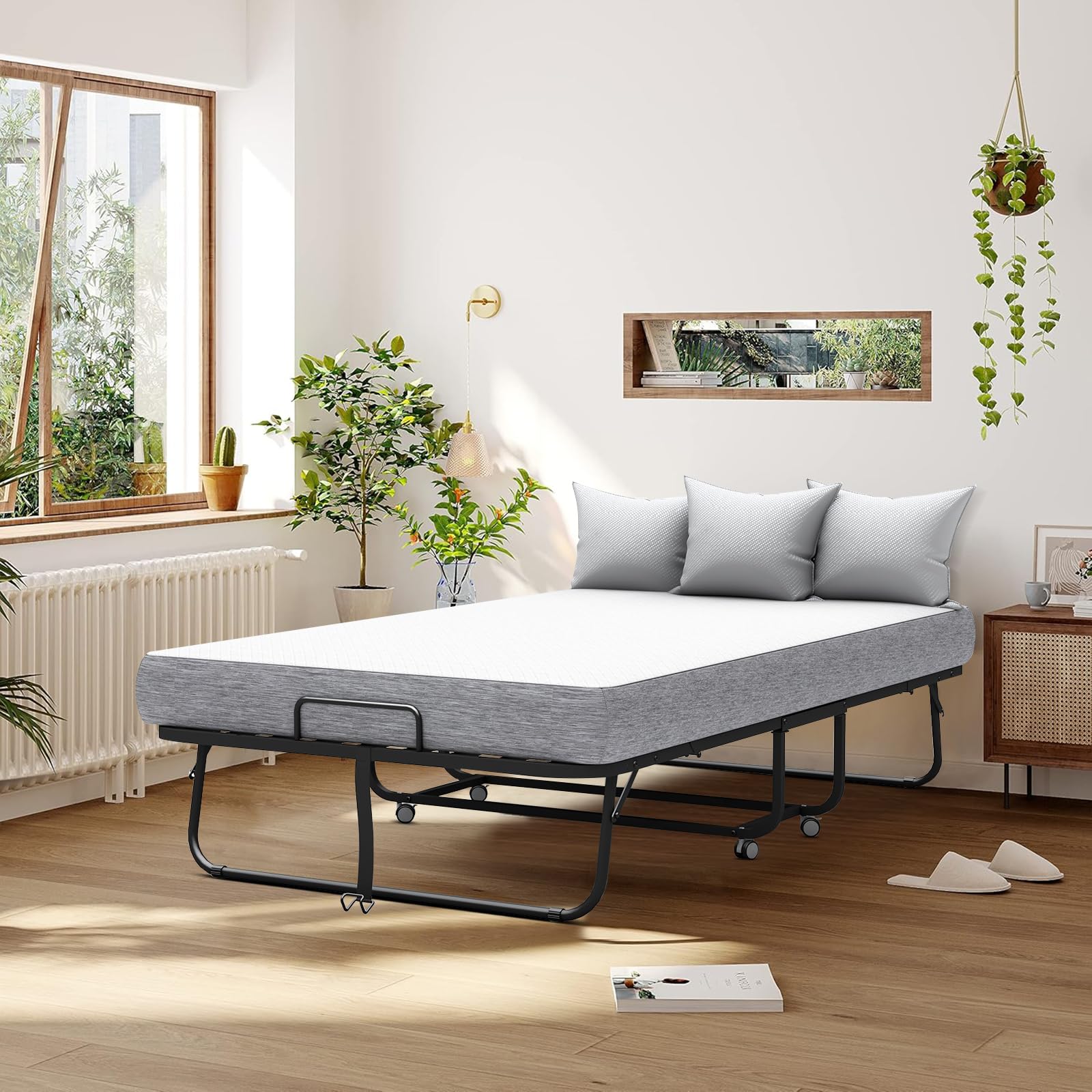 75''x38'' Folding Bed with Mattress for Adults, Twin Size Rollaway Folded