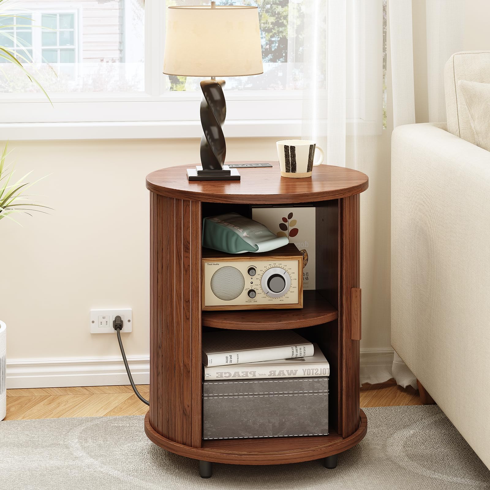 Round End Table with Charging Station