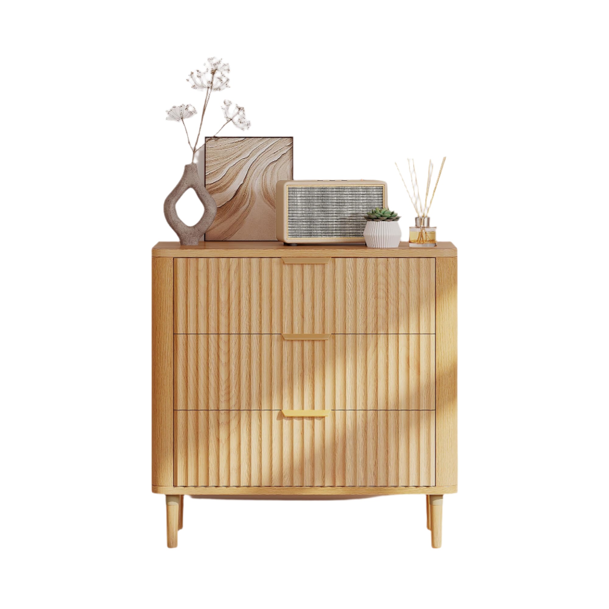 Fluted Nightstand Set of 2, 32.5 Wider Modern Side Table with Solid Wood Legs