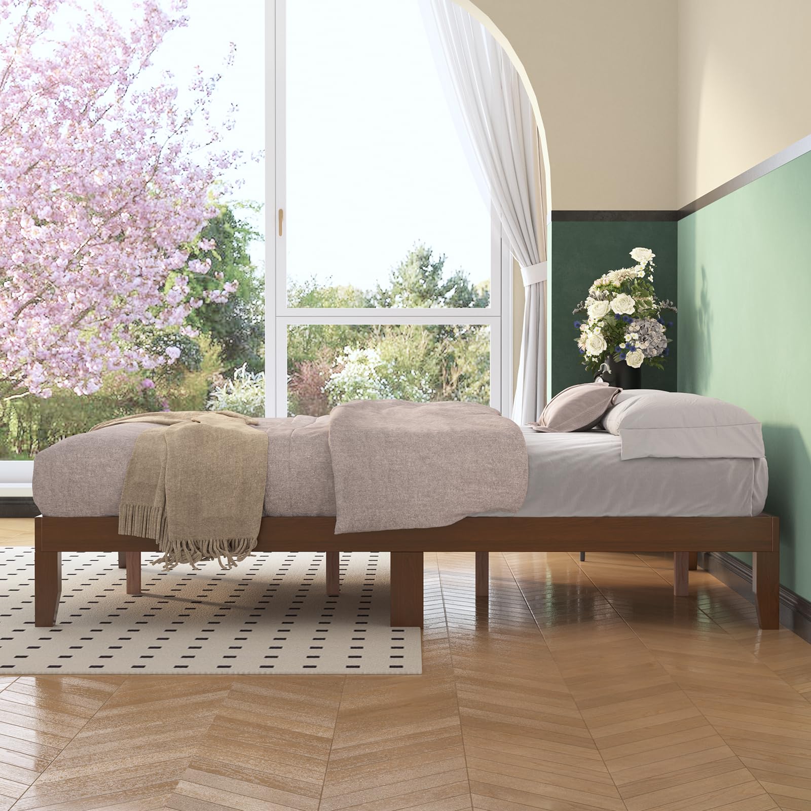 Queen Bed Frames,Wood Platforms Bed with Wooden Slats Support