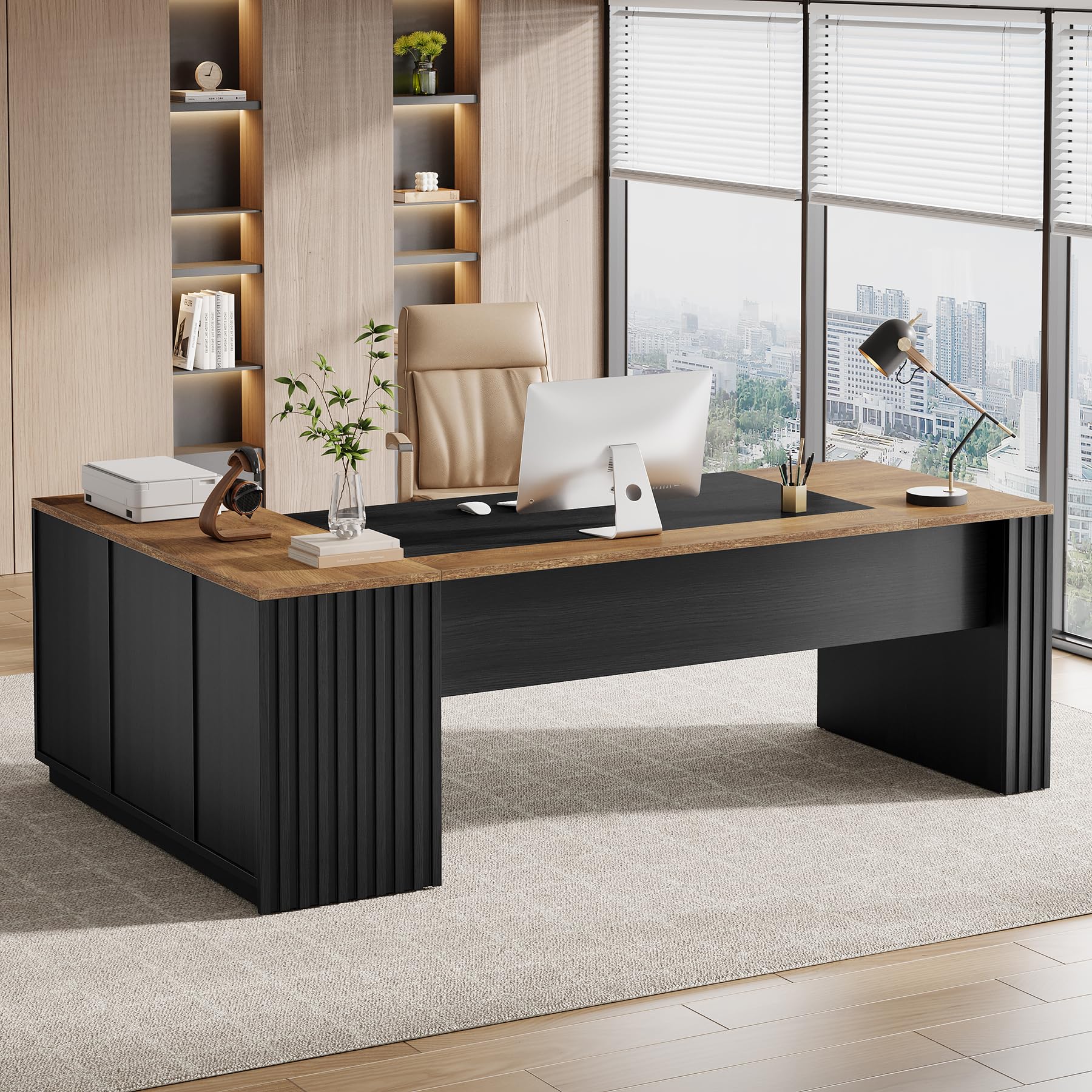 L-Shaped Executive Desk with Drawers & Cabinet