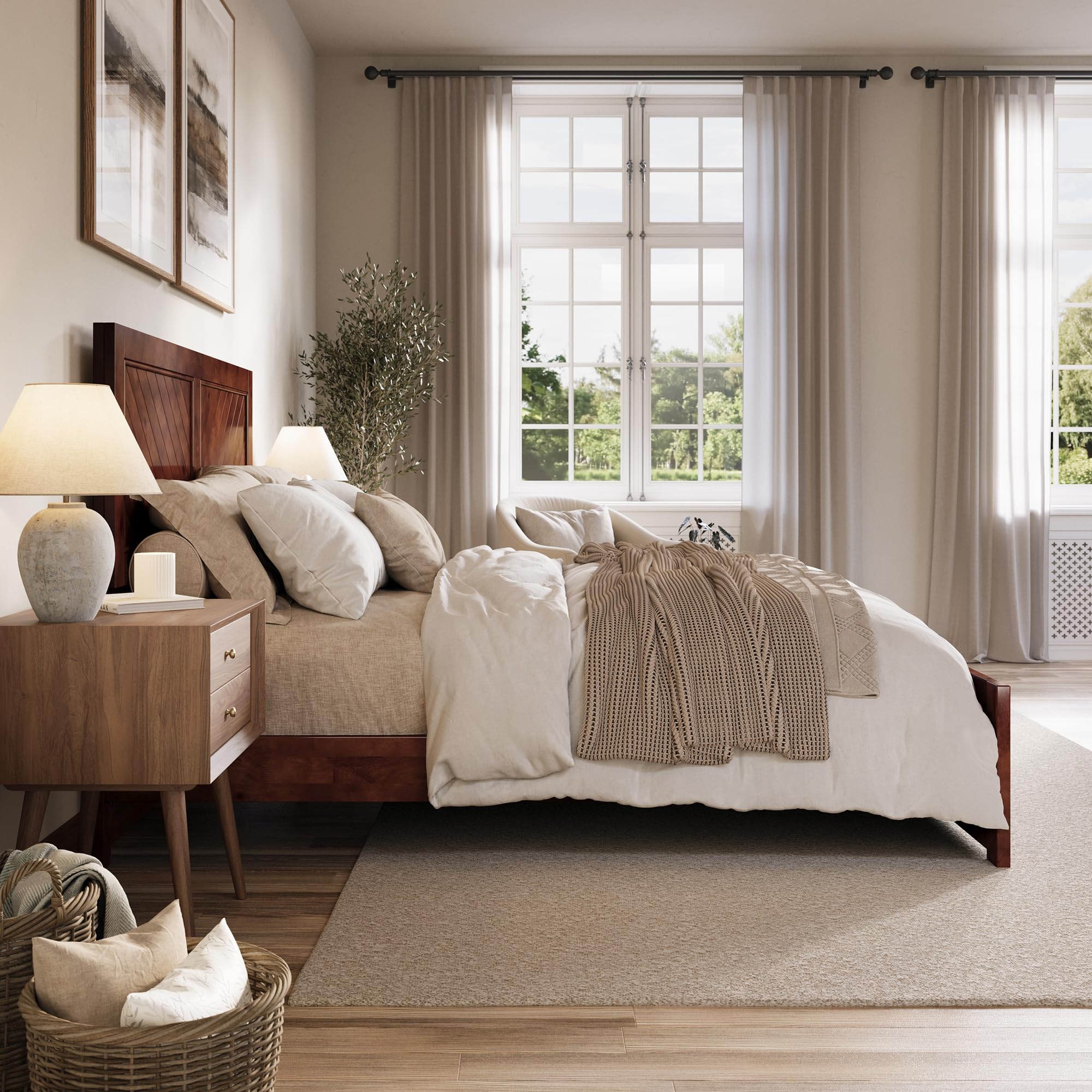 Berkshire Queen Solid Wood Low Profile Platform Bed with Matching Footboard