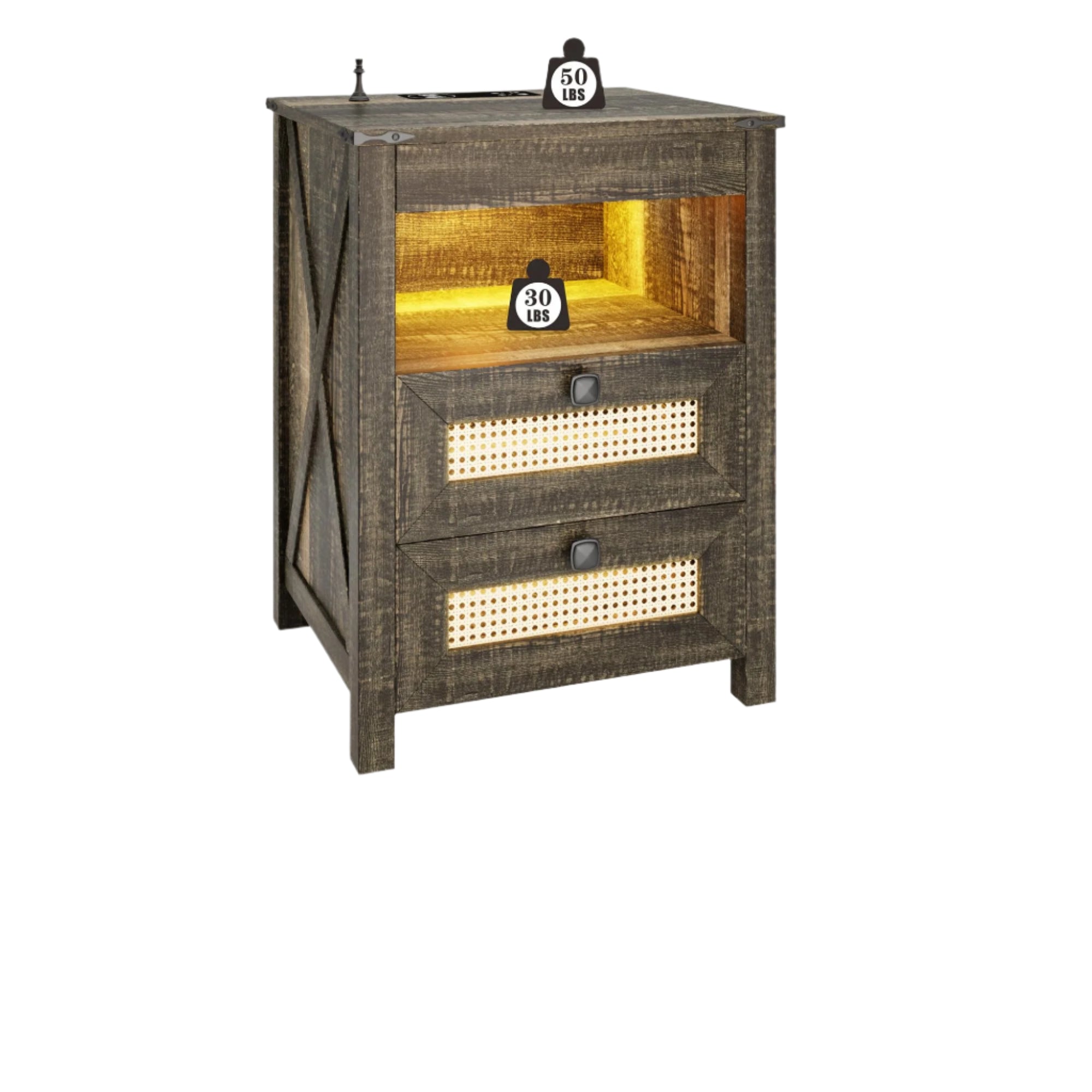 Rustic Nightstand with Gun Drawer, End Table with Charging Station