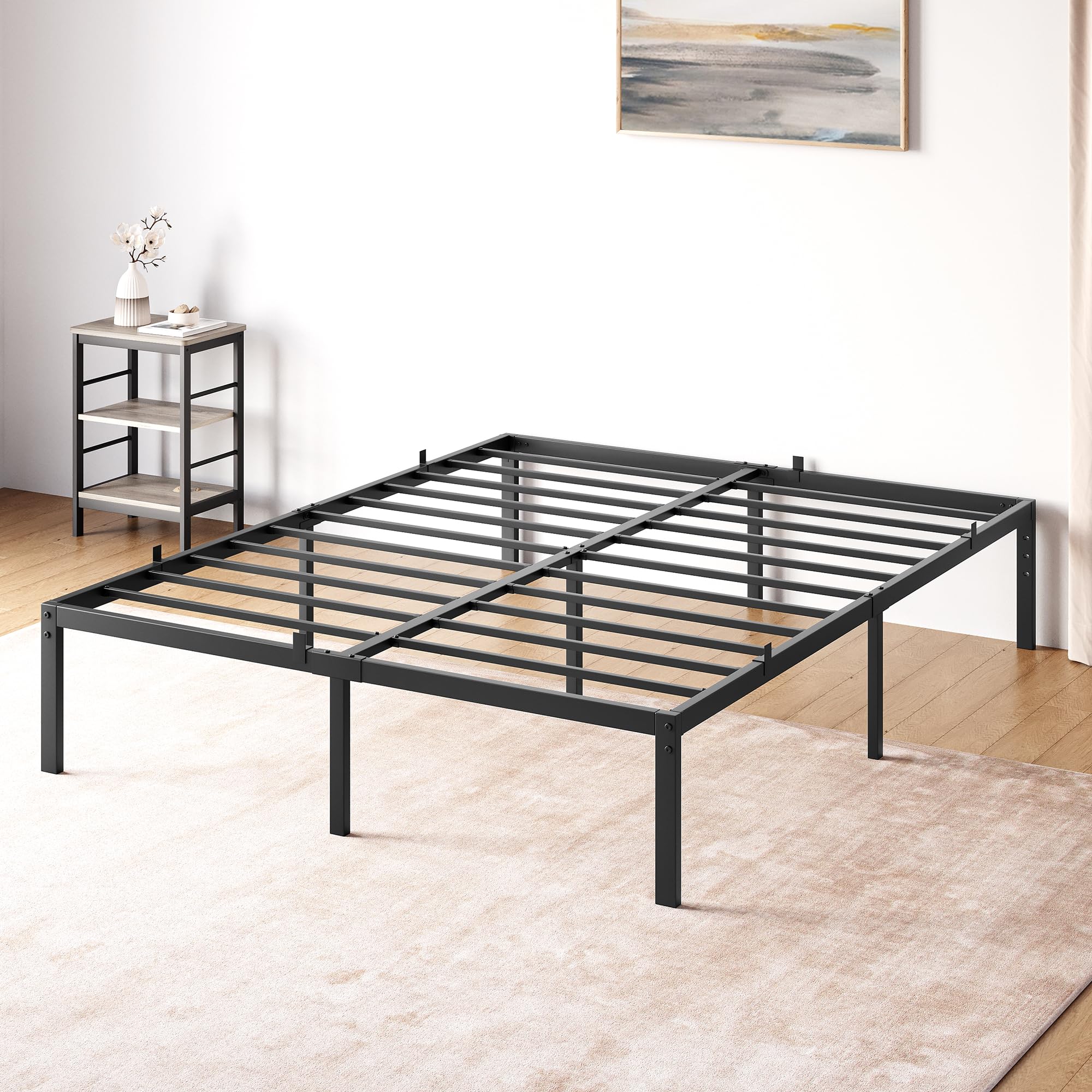 14 Inch Full Bed Frame with Storage,Noise-Free,Metal Platform Full Bed Frame