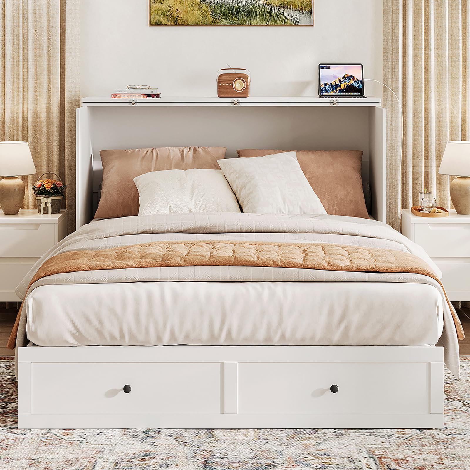 Full Size Murphy Bed with Charging Station & Drawer
