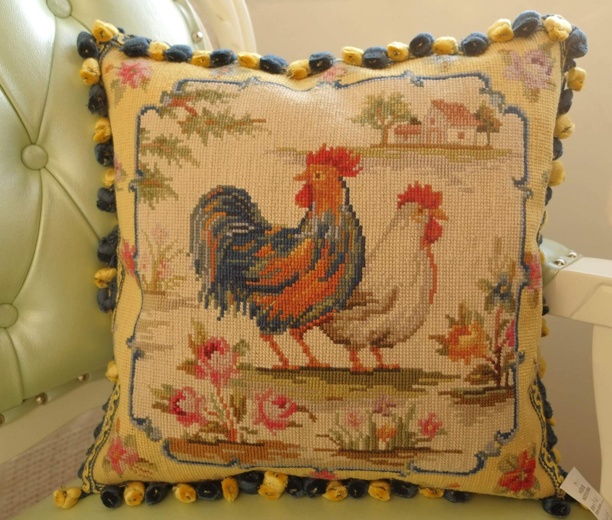 16" Handmade Needlepoint Throw Pillow Cover – Floral French Country