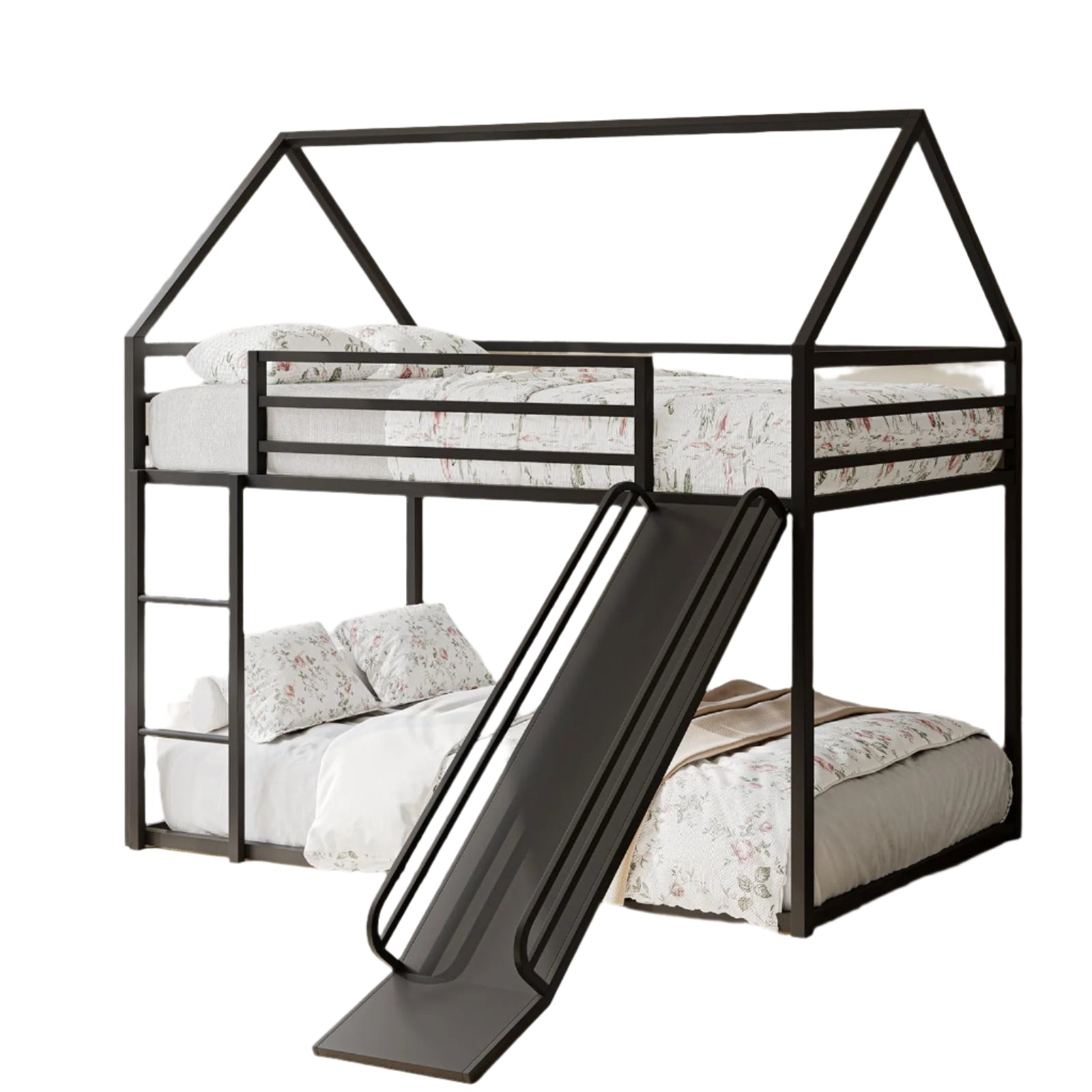 Low Bunk Bed with Convertible Slide, Full-Length Guardrail