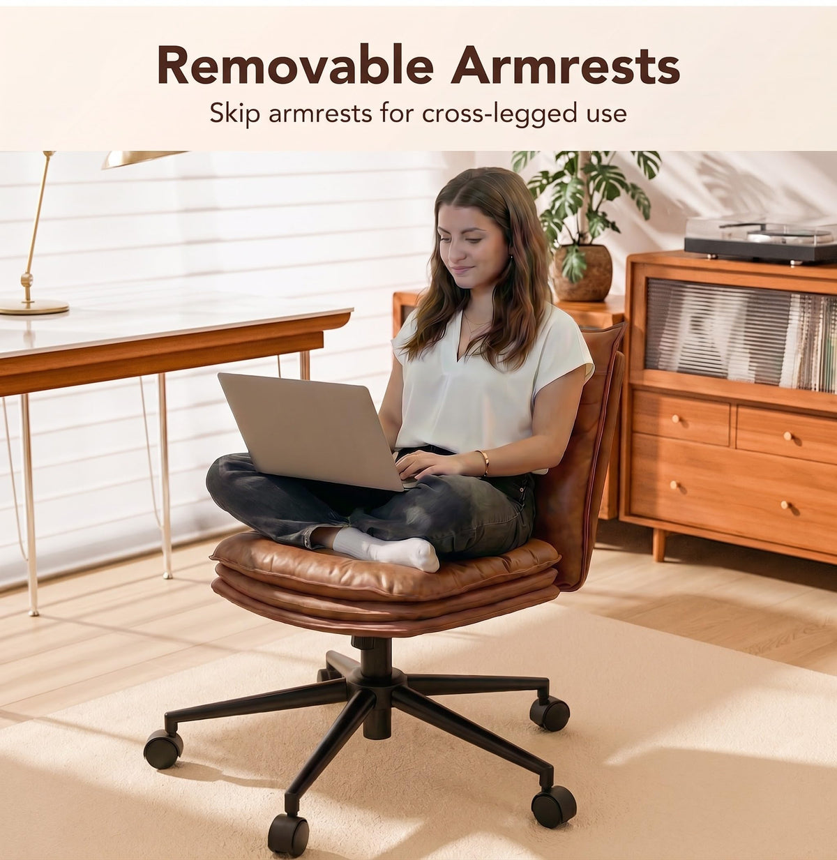 Mid-Back Faux Leather Office Chair – Triple-Layer Cushion, 300 lbs
