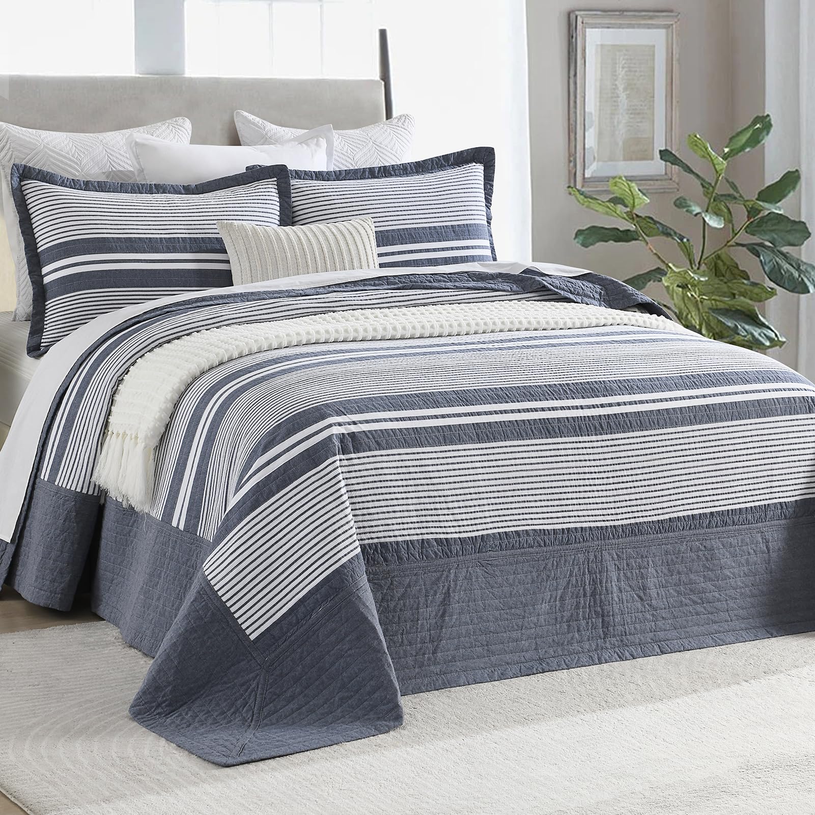 Modern Oversized King Bedspread 128" W x120 L - 100% Cotton Waffle Texture California