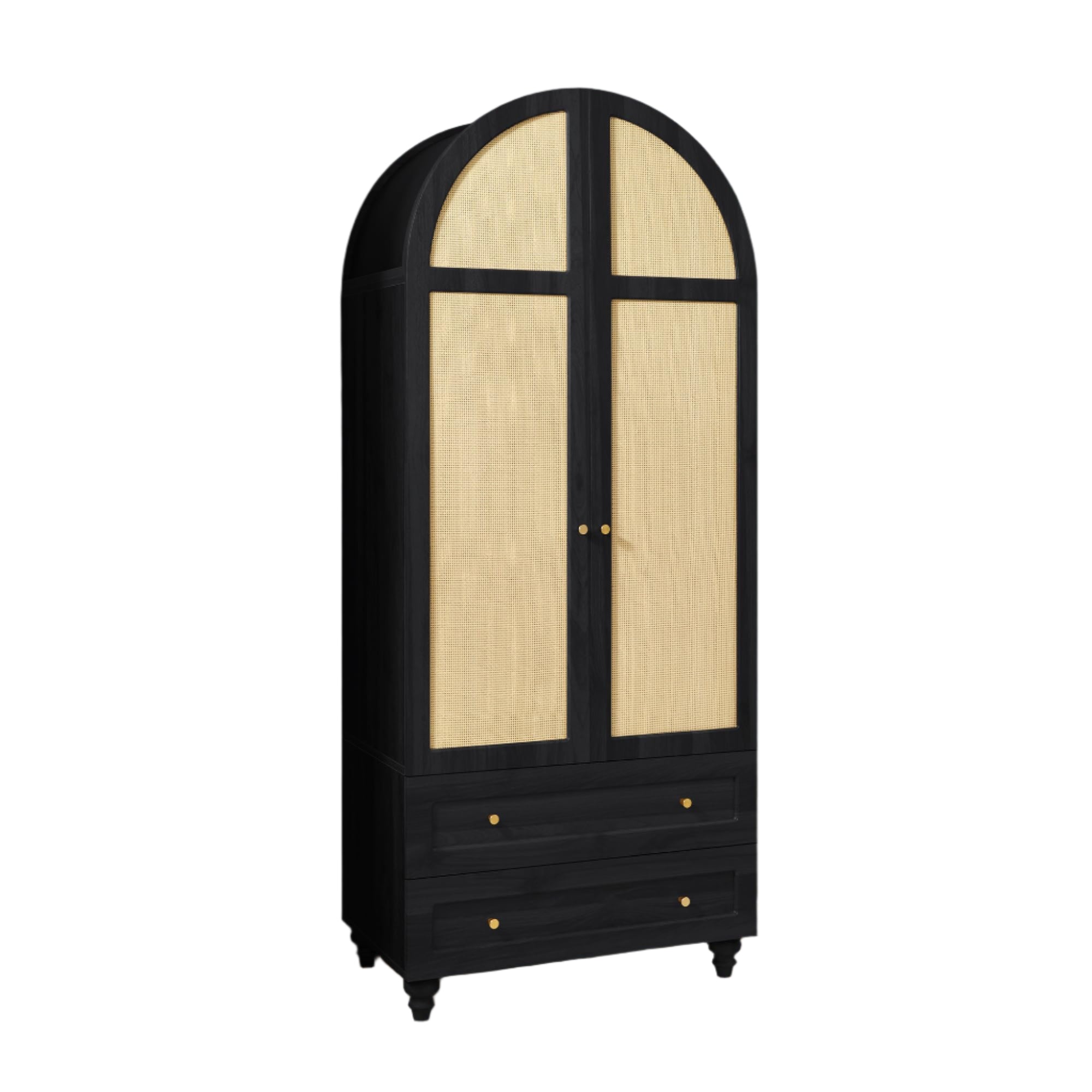 Wardrobe Closet, Arched Rattan Wardrobe Cabinet with Hanging Rod