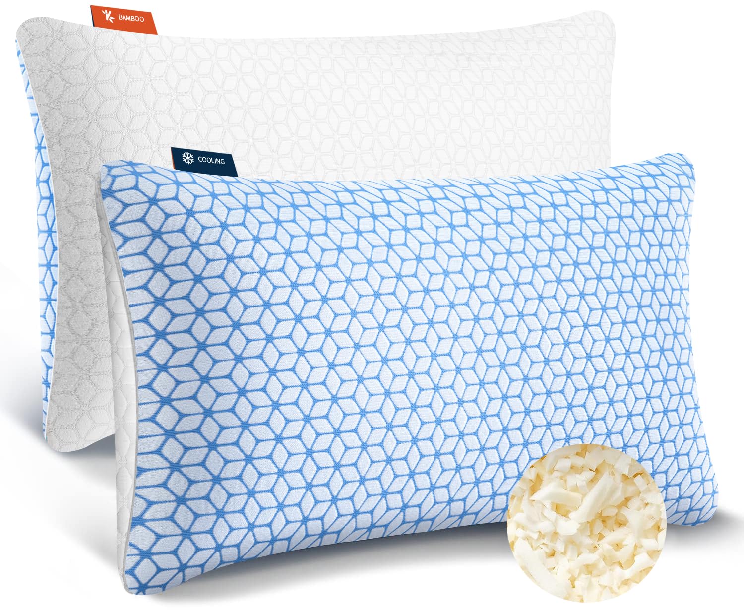 Shredded Memory Foam Pillows Queen Size Set of 2, Cooling Firm Pillows