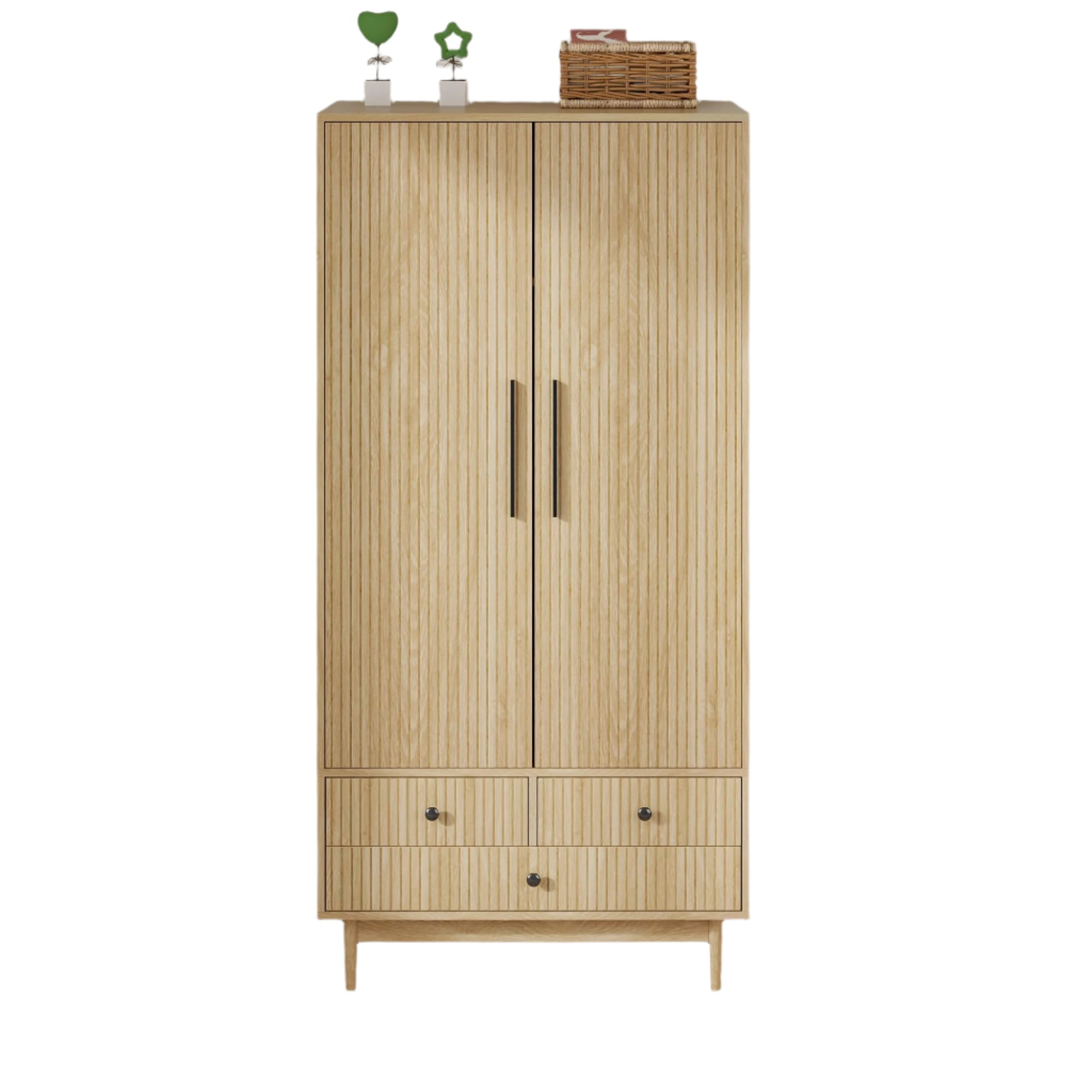 Armoire Wardrobe Closet with 2 Fluted Doors,64.96" Wooden Clothes Storage Cabinet