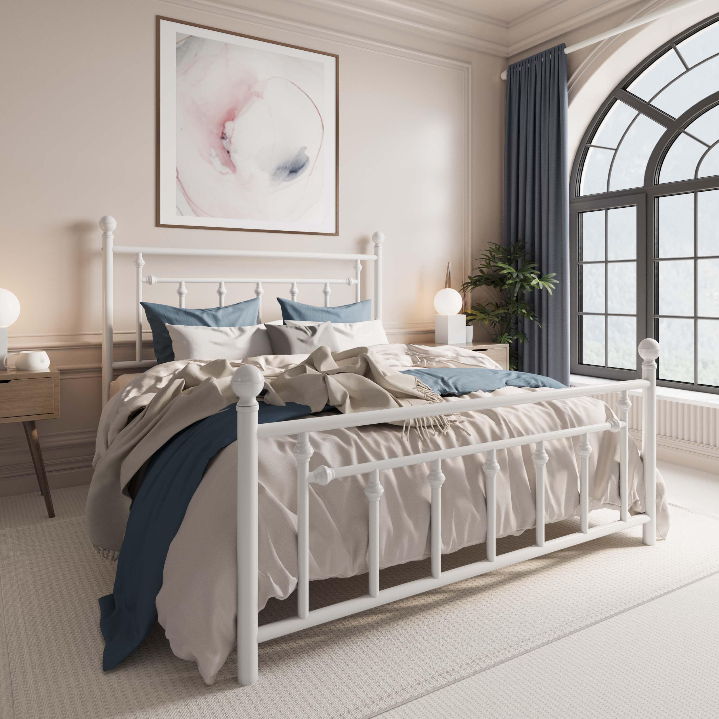 Queen Size Metal Platform Bed Frame/Victorian Headboard
