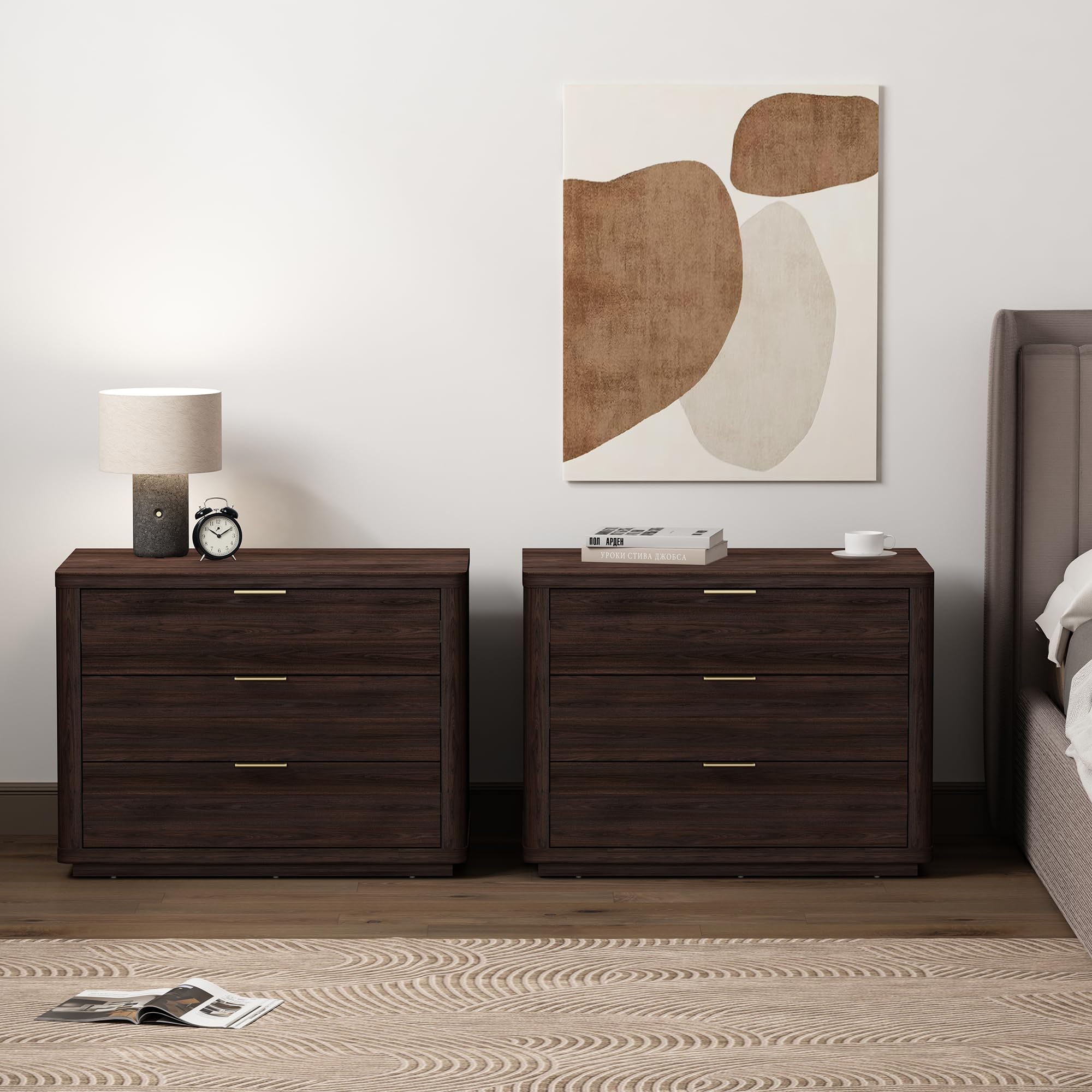 Evelyn Modern Nightstand with Drawers, Minimalist Wood Bedside Table