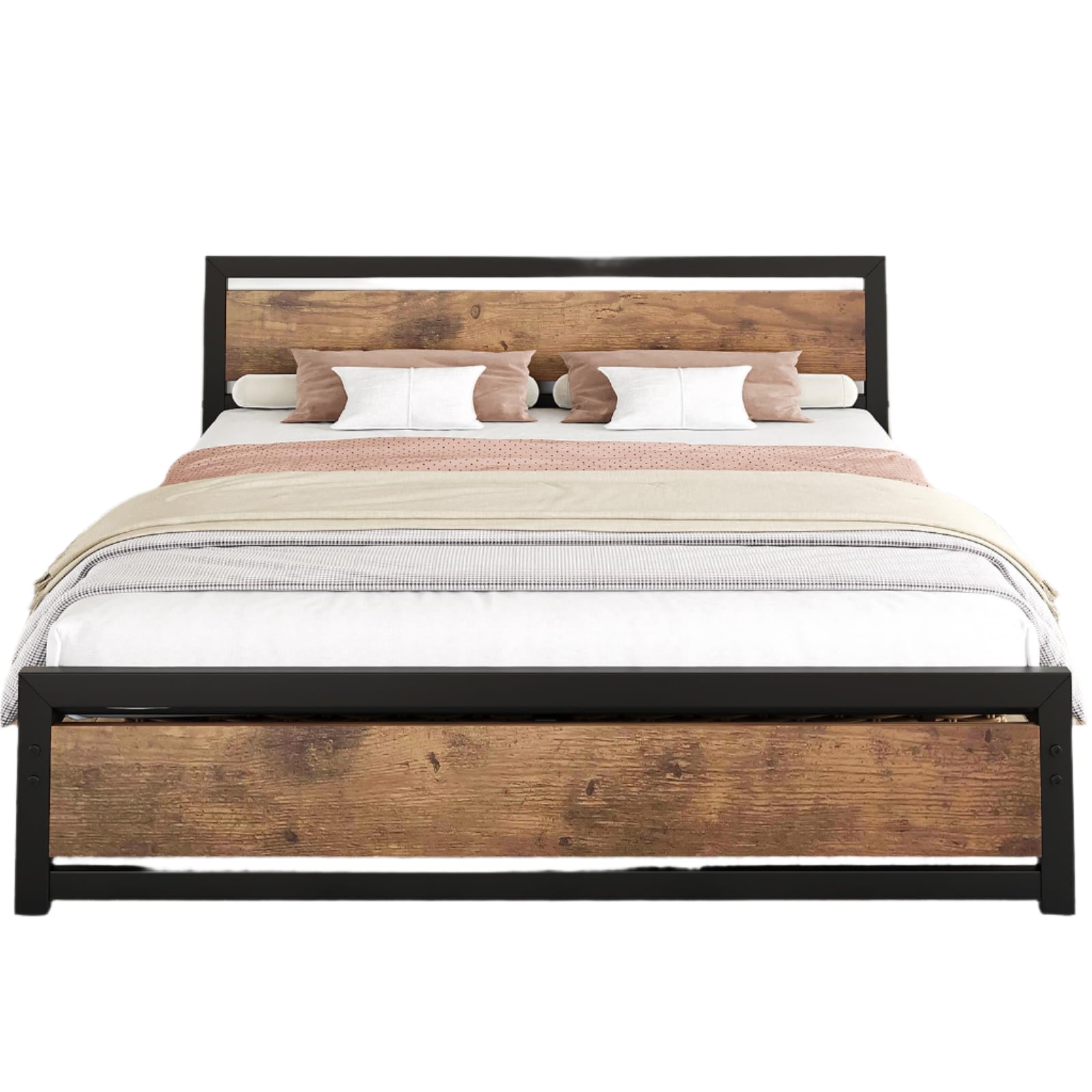 King Size Bed Frame with Wooden Headboard and Footboard