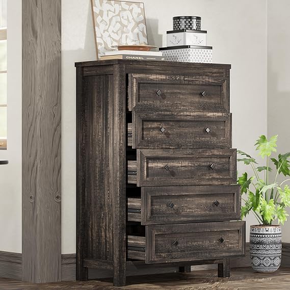 54" Wood Dresser with 6 Drawers, Farmhouse TV Stand & Storage