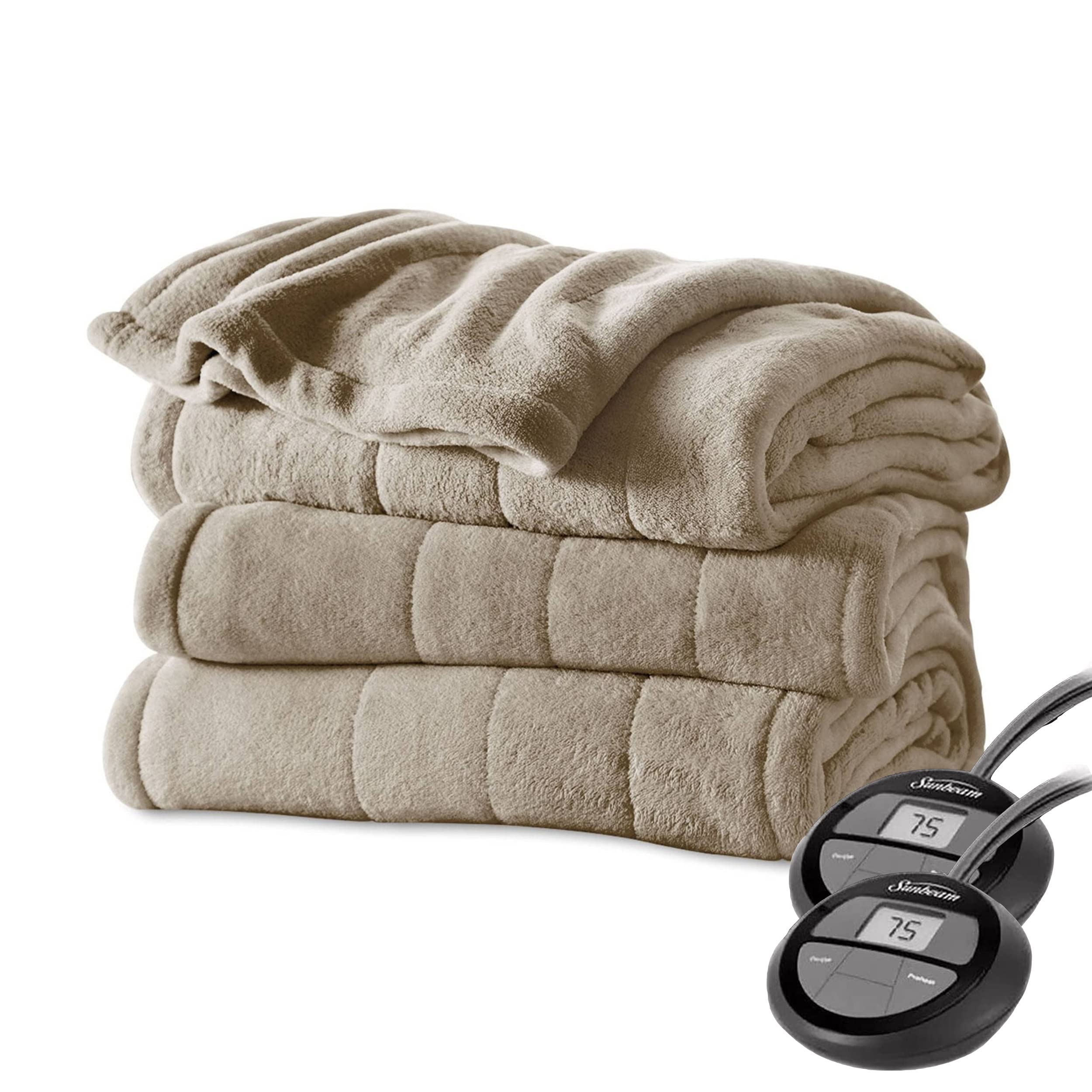 Size Electric Microplush Heated Blanket in Mushroom