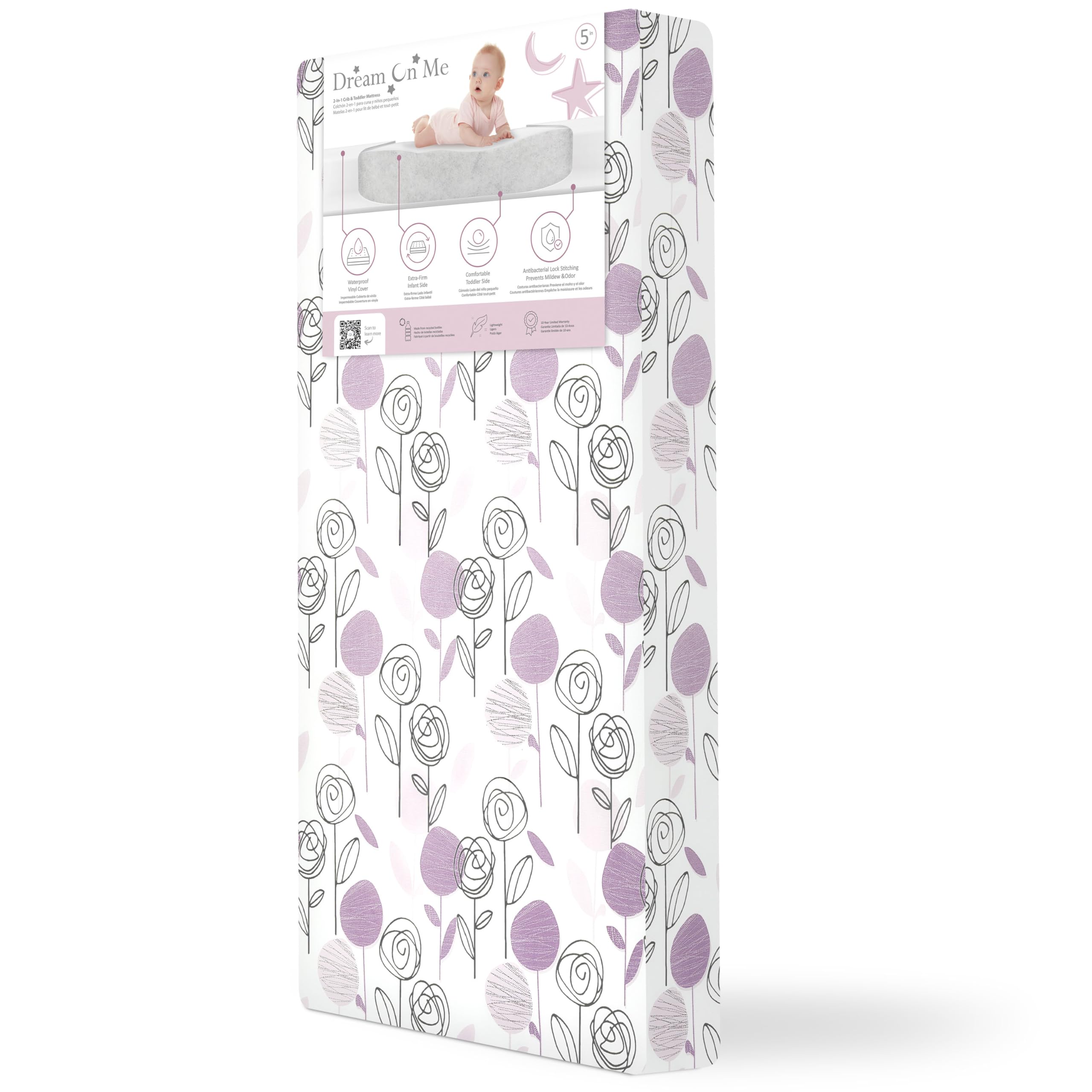 Floral Dreams Firm Fiber Baby Crib Mattress Rose Pink