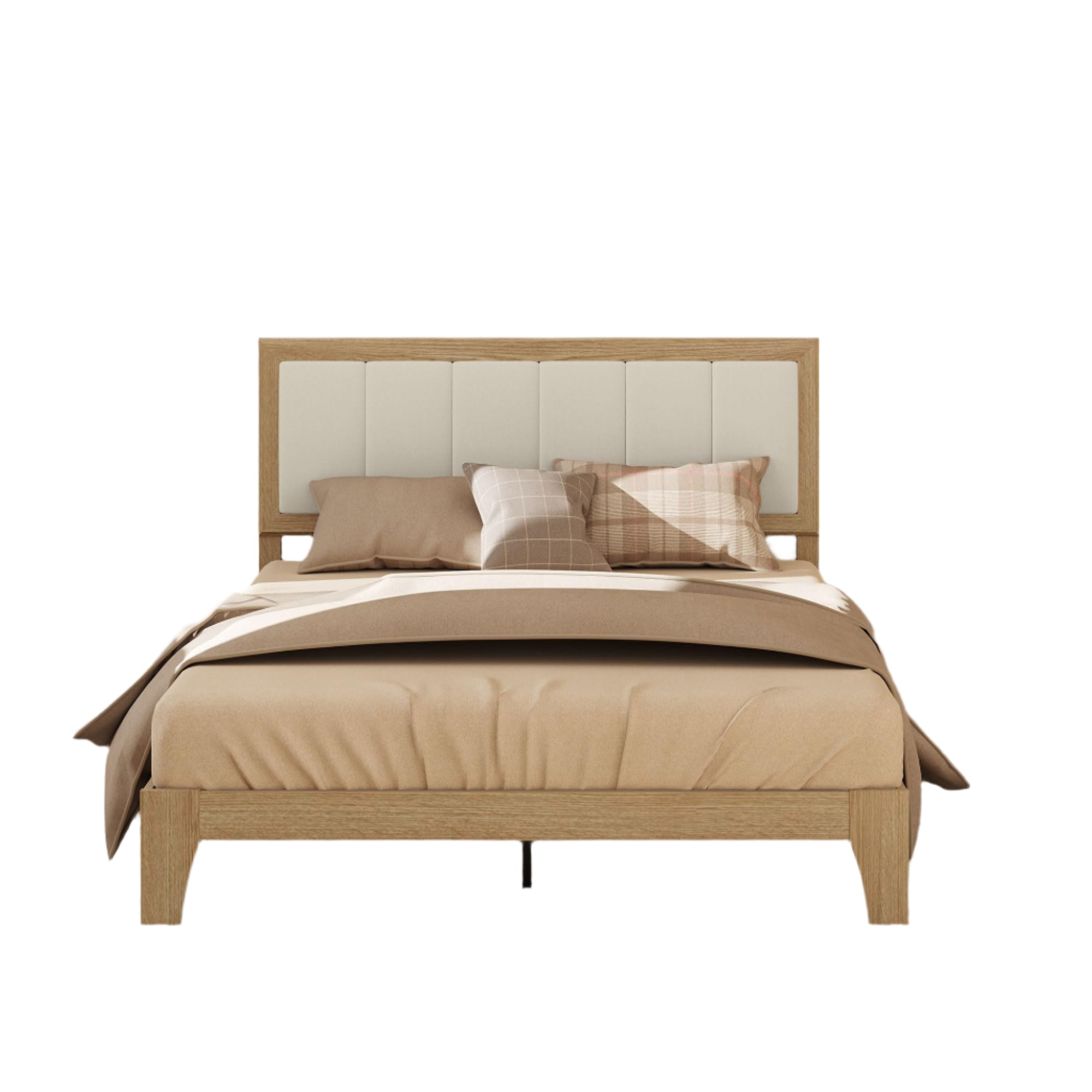 Size Bed Frame with Upholstered Headboard, Platform Bed Frame