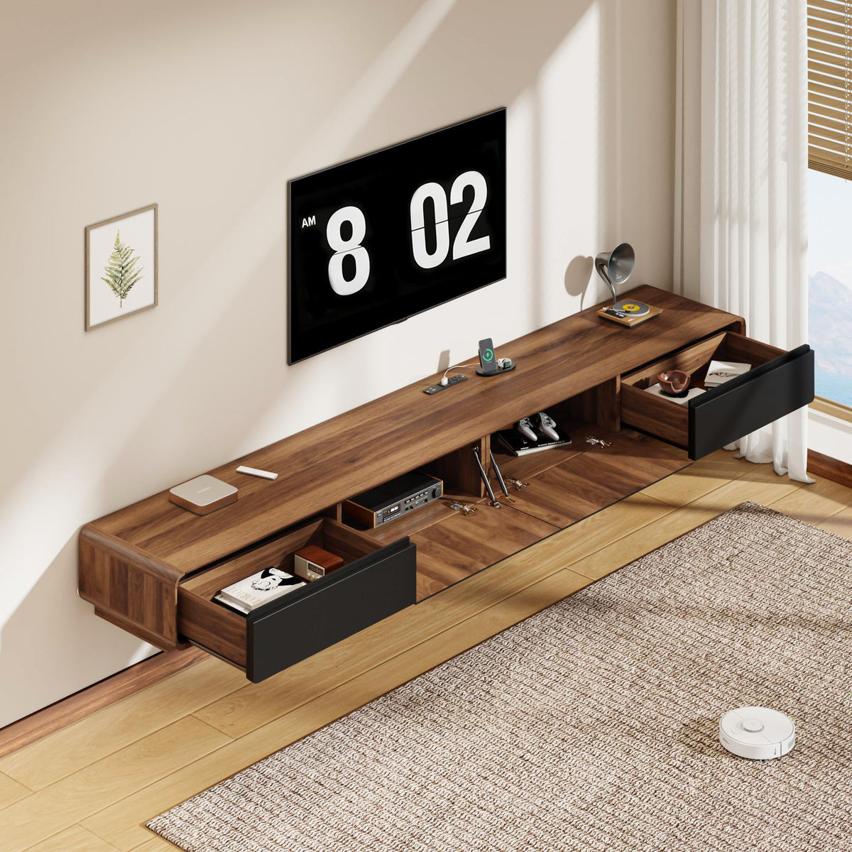 Minimalist Floating TV Stand with Power Outlet