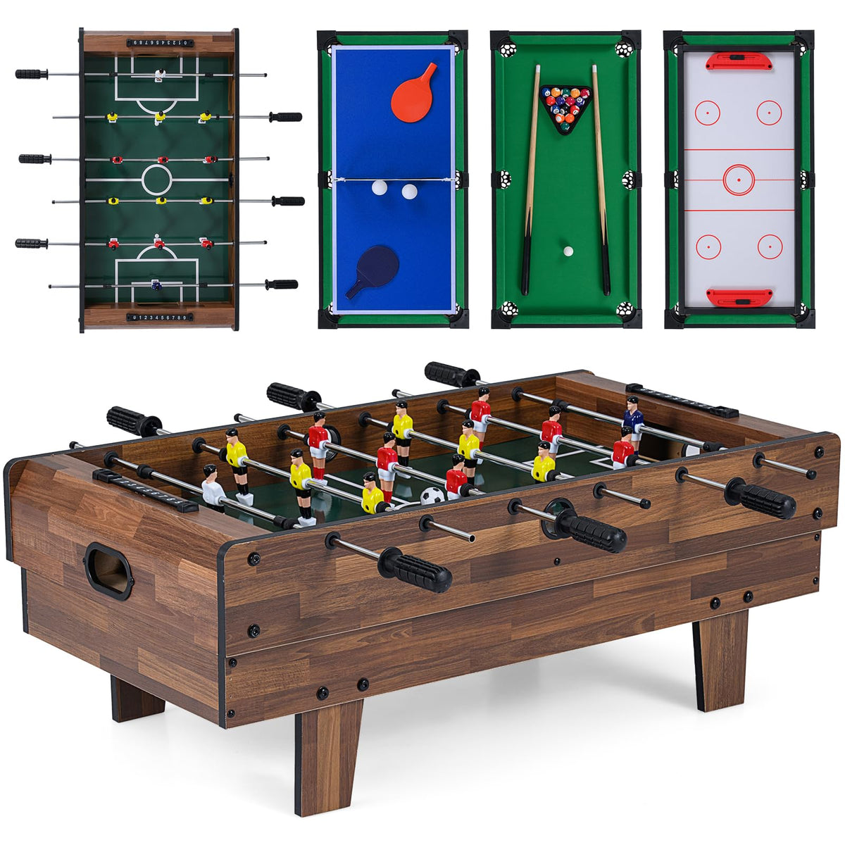 4-in-1 Multi Game Table with Foosball, Billiards, Ping Pong & Hockey