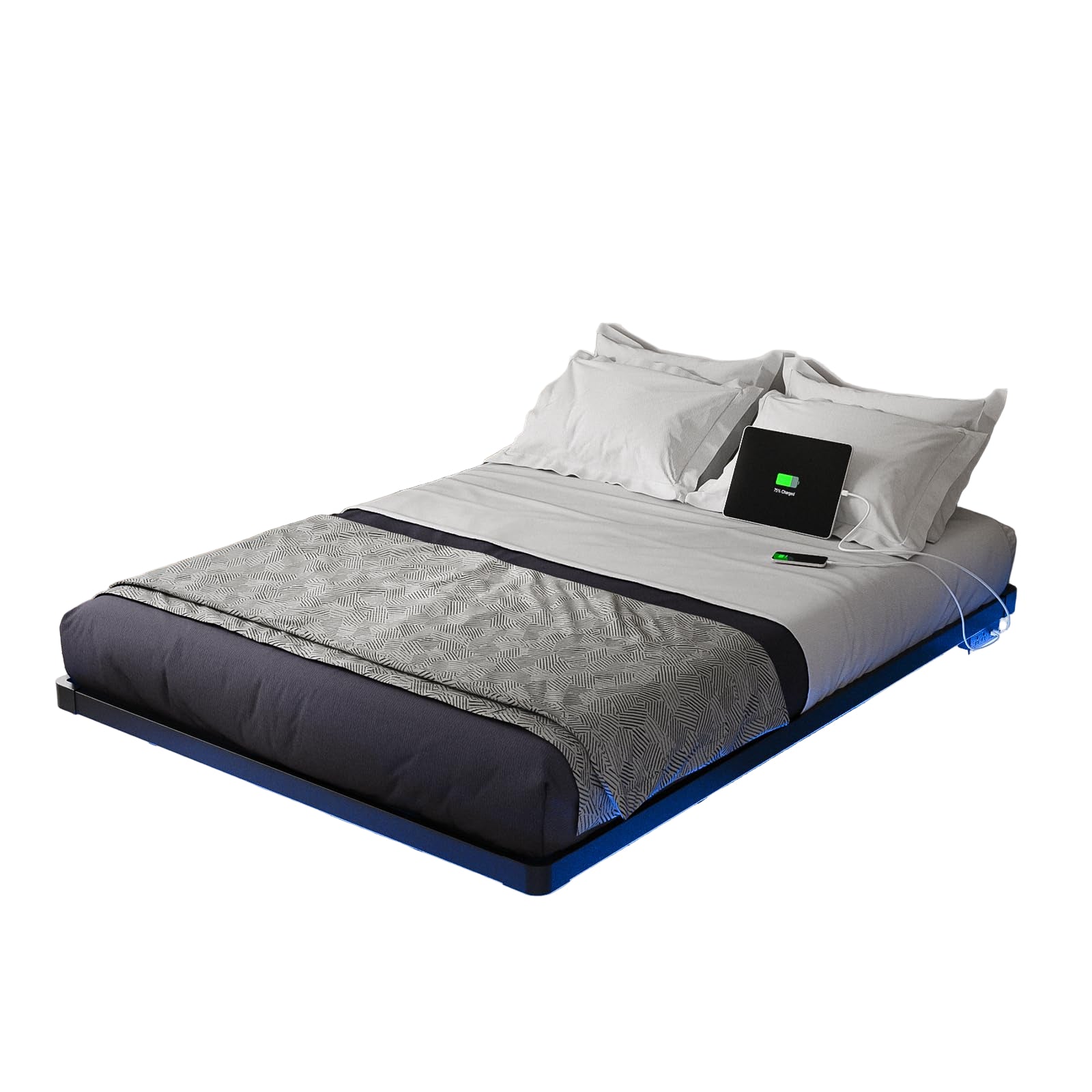 Floating Bed Frame Full Size with Smart LED Lights and Charging Station