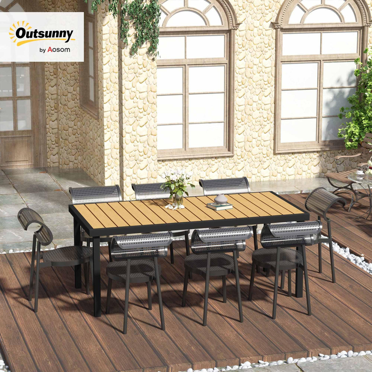 Outsunny 75" x 35" Outdoor Dining Table for 8 People Rectangular Natural