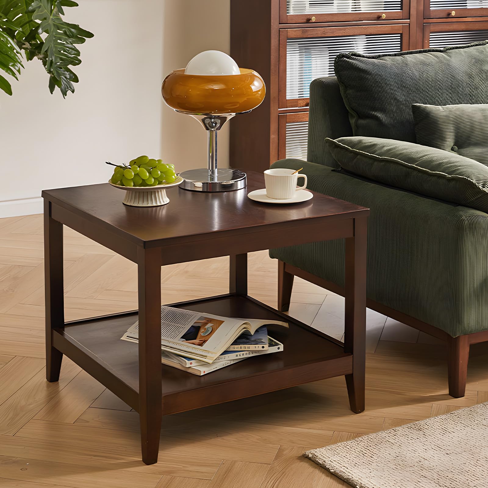 2-Tier Square End Table with Storage Shelf