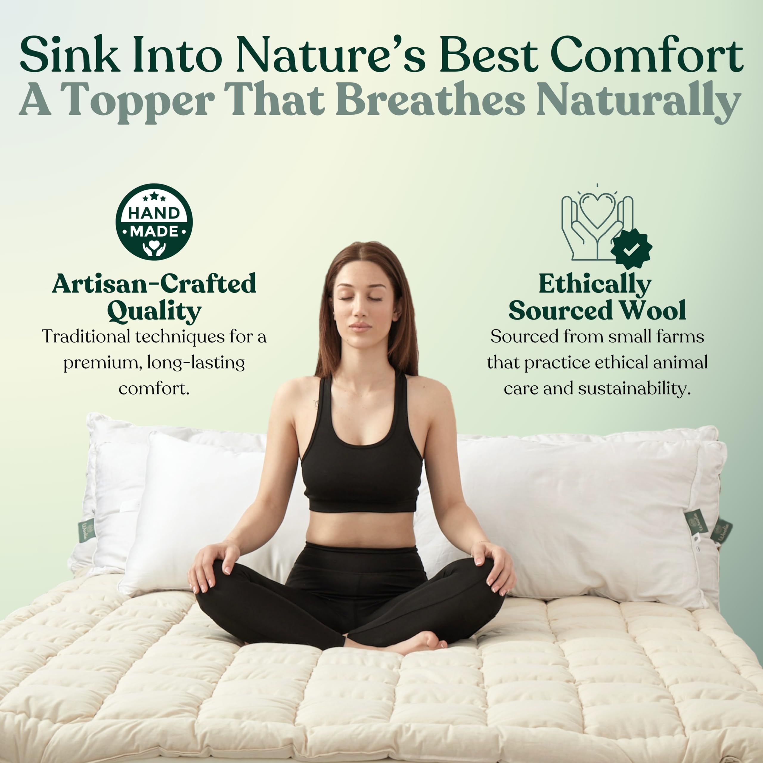Organic Merino Wool Mattress Topper - Luxury Pillow Top Mattress Pad
