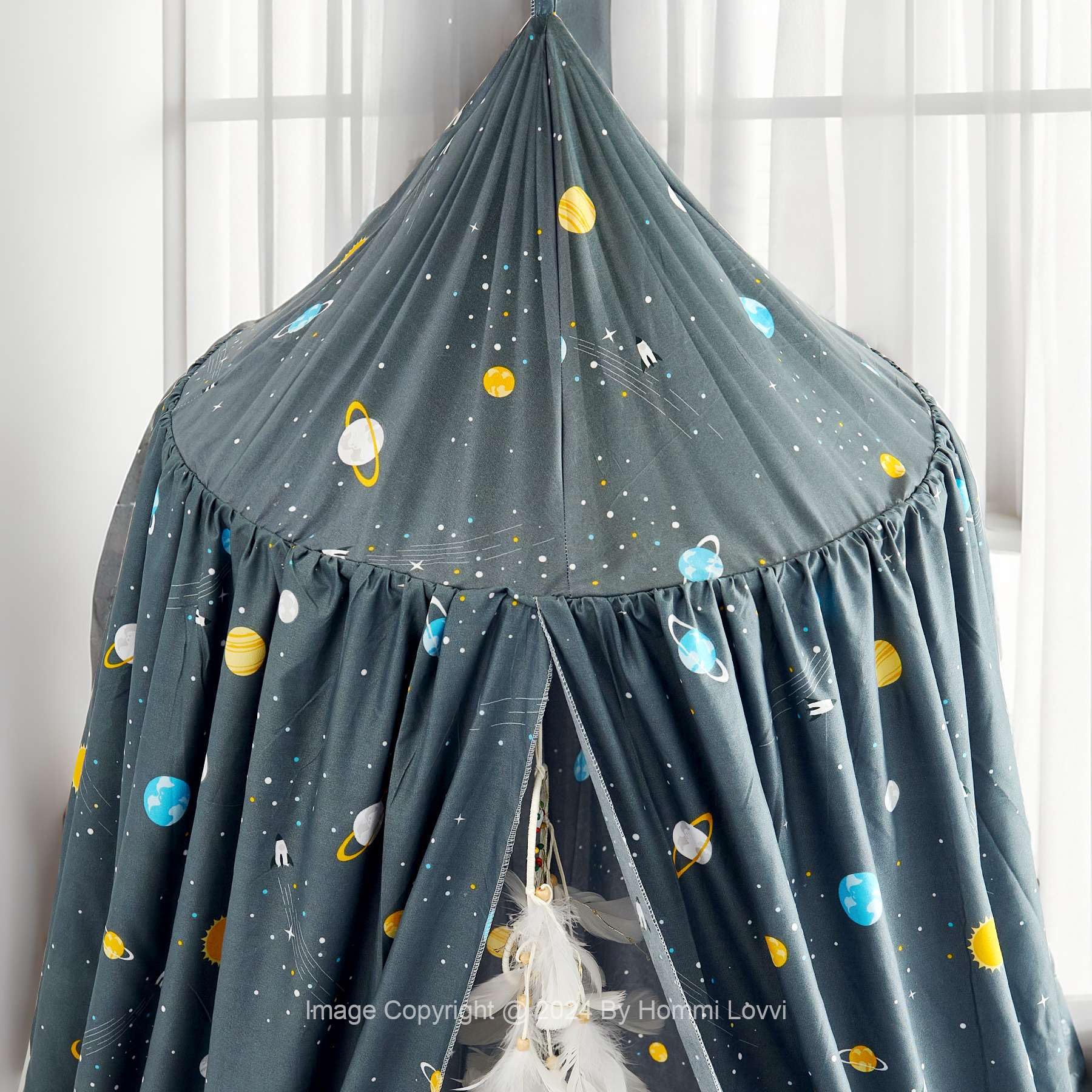 Rockets Print Kids Bed Canopy, Girls Princess Canopy Dreamy Room Decorra
