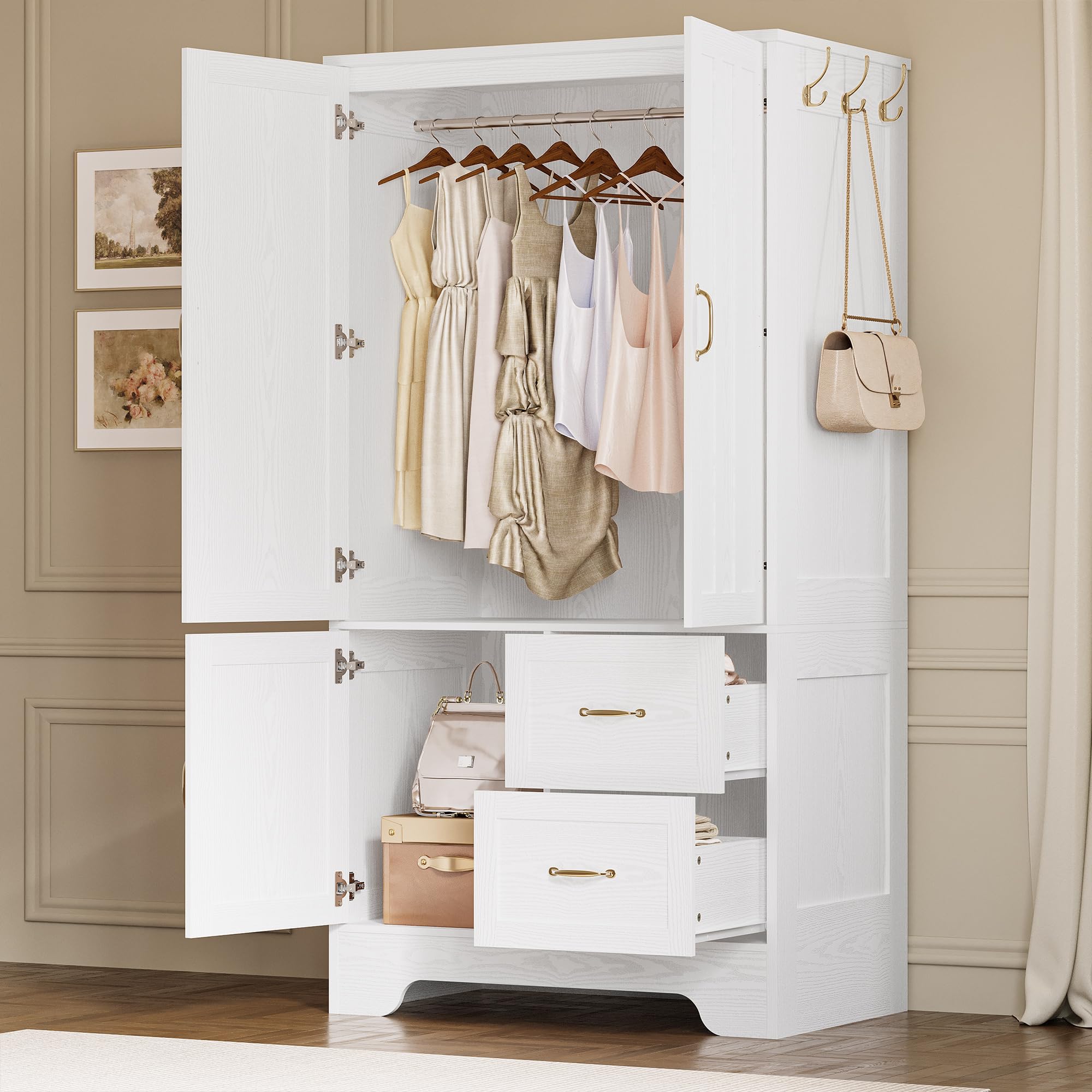 Wardrobe Closet with Mirror and Doors and Drawers and Shelves