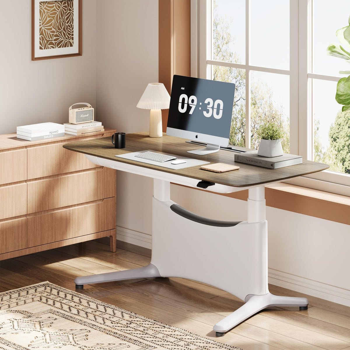 55" Electric Standing Desk, Dual Motor, Drawer, Power Strip & Footrest