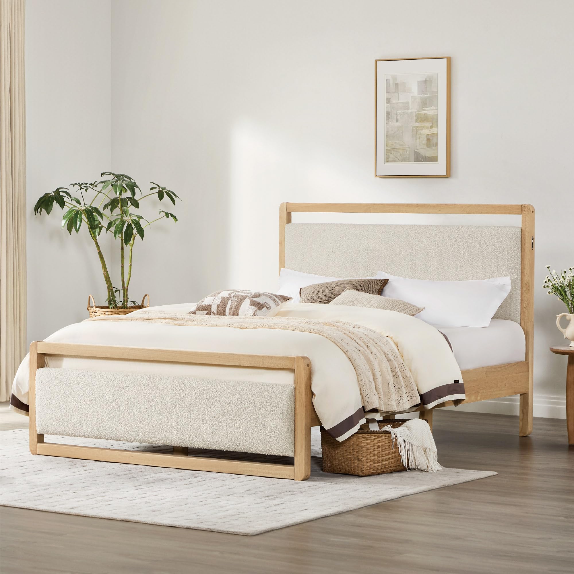 Wood Bed Frame with Headboard and Footboard, Mattress Foundation
