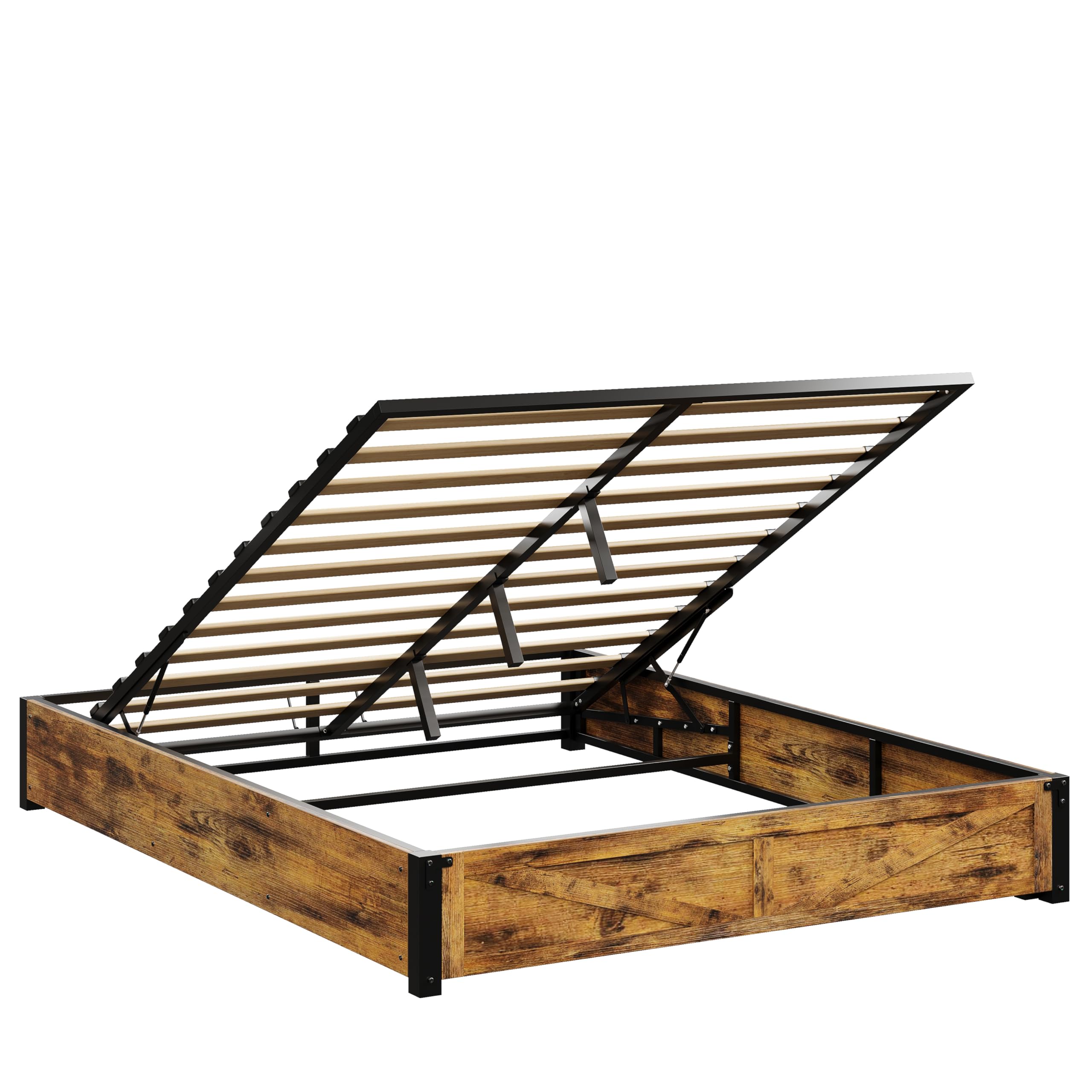 Platform Queen Size Bed Frame, Farmhouse Bed Frames with Lift Up Storage