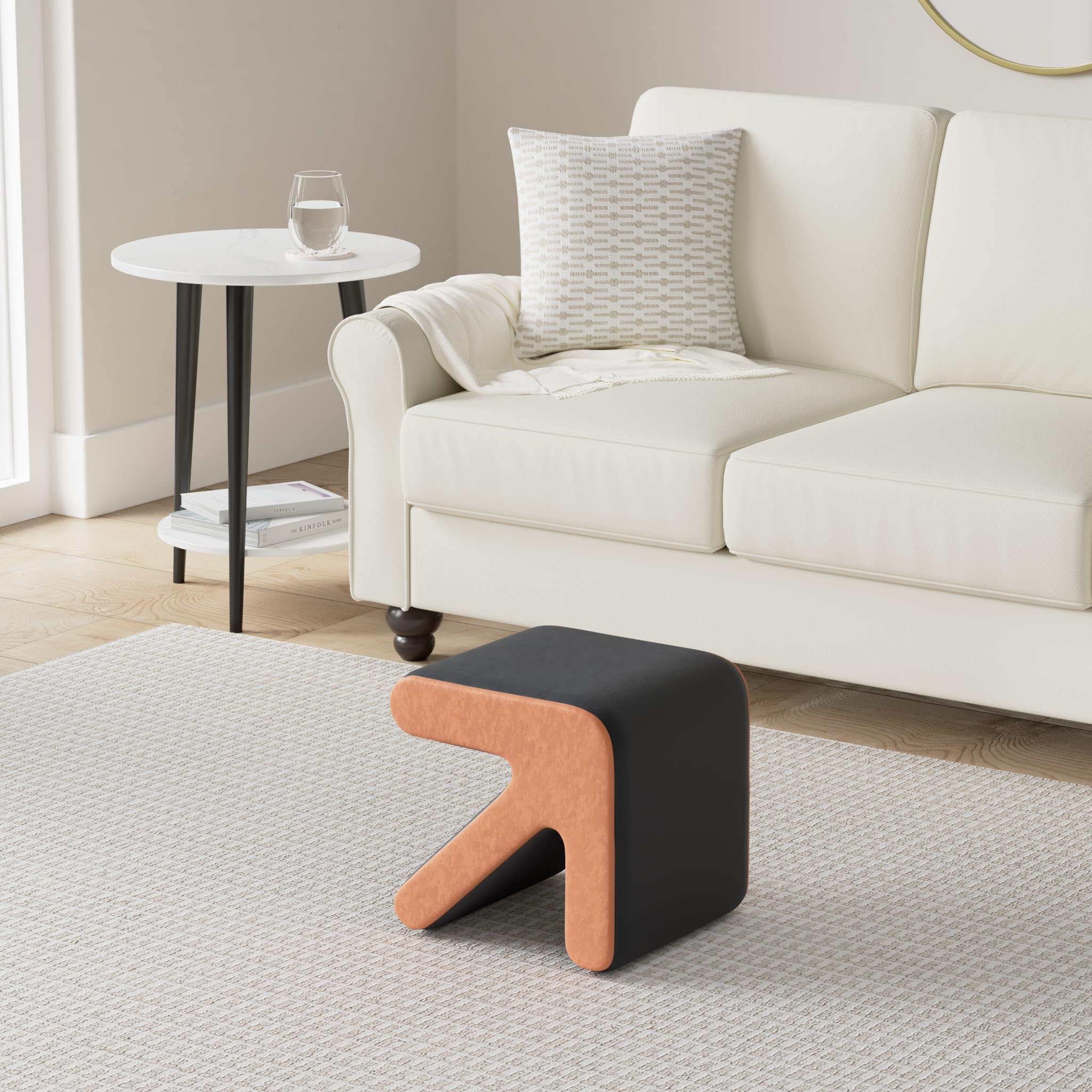 Modern Velvet Upholstered Ottoman, Exquisite Small End Table